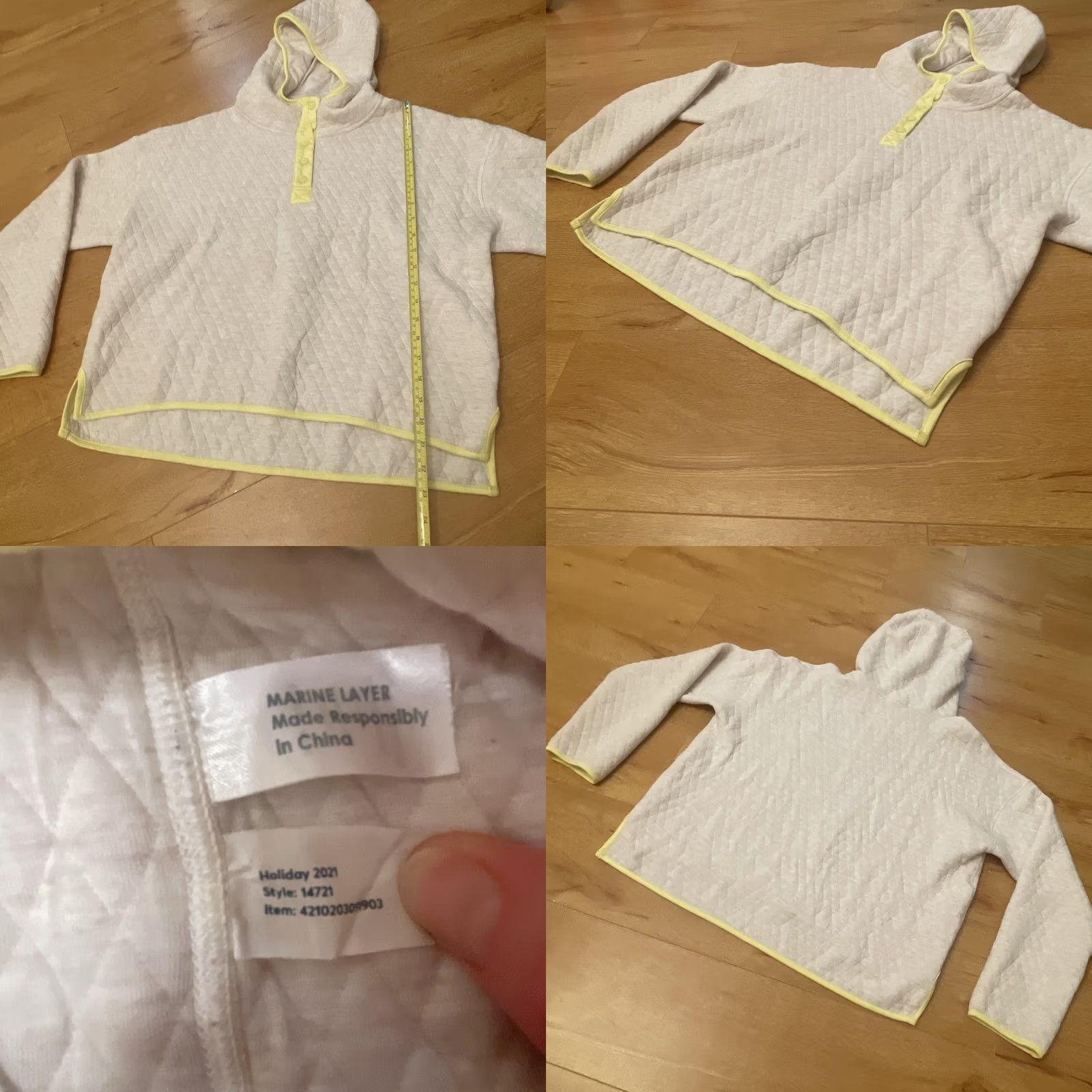 Marine Layer Marine Layer Corbet Quilted Hoodie Pullover Womens XL Cream Neon Yellow Pullover Size XL / US 12-14 / IT 48-50 - 8 Thumbnail