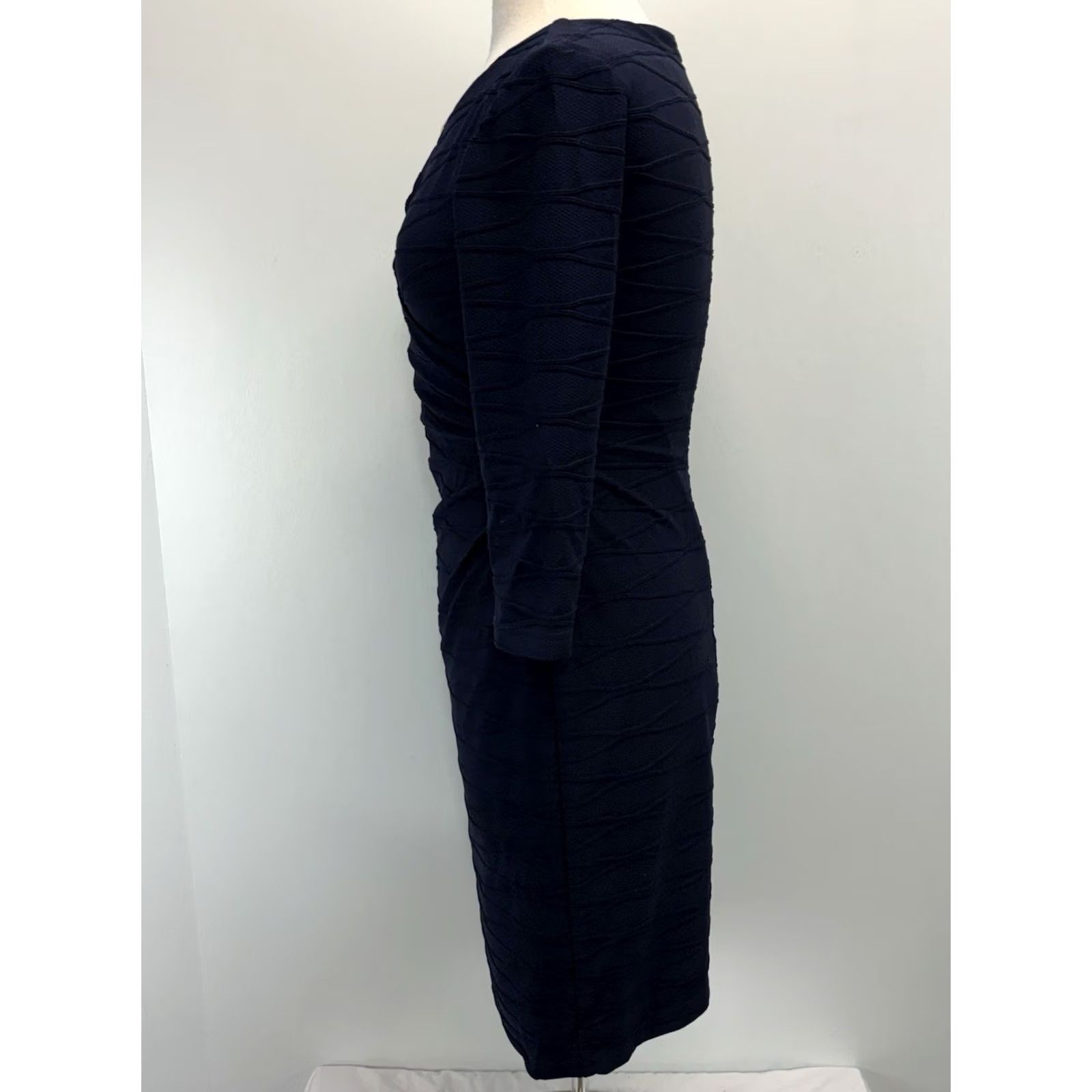 Joseph Ribkoff Joseph Ribkoff Dress Womens 8 Navy Sheath Textured Stretch Career Classic Ruched Size M / US 6-8 / IT 42-44 - 2 Thumbnail