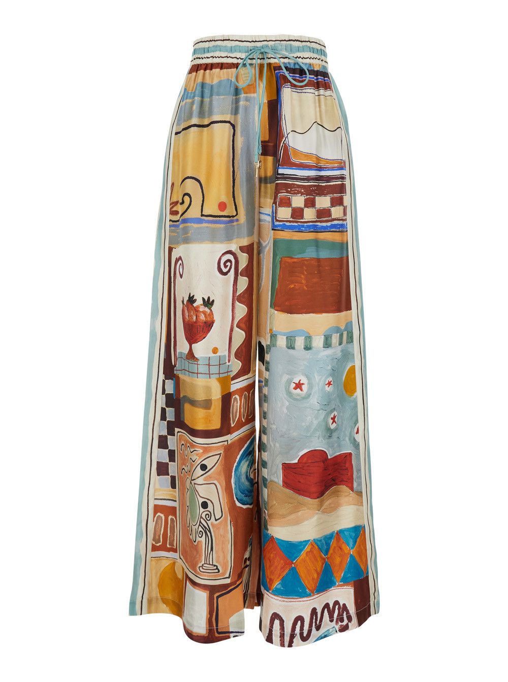 ALEMAIS 'Michelle' Multicolor Pants with Drawstring Waist and All-Over Geometric Motif in Silk for Women Size 27" / US 4 / IT 40 - 1 Thumbnail