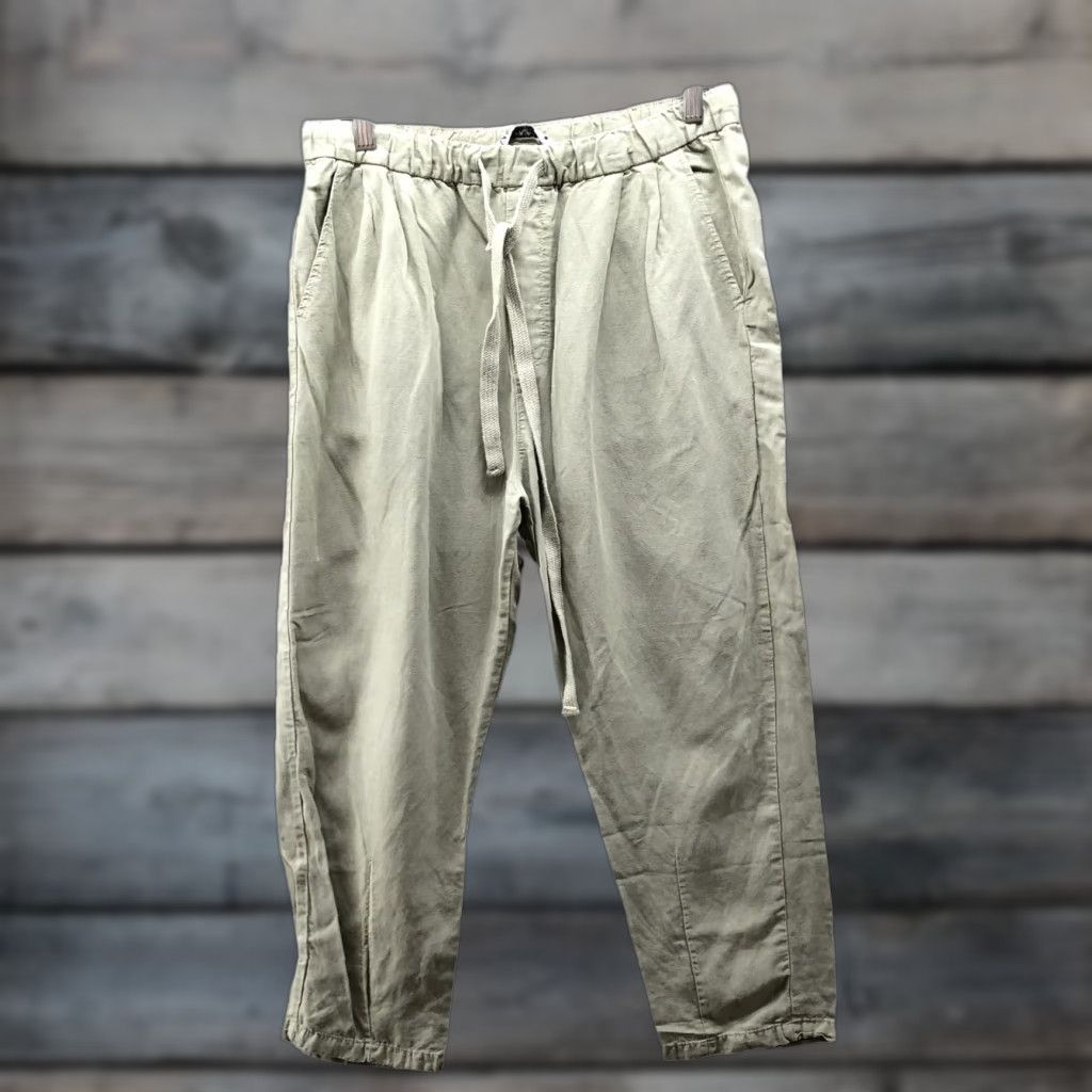 Zara Zara Linen Blend Crop Pants Womens S Sage Green High Rise Drawstring Pull On Wide-Leg Cropped Pants Bohemian Style Womens Clothing Size 28" / US 6 / IT 42 - 1 Thumbnail