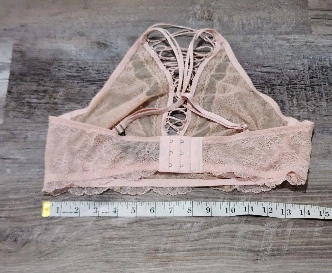 Designer Victoria Secret Bralette Large Peach Pink High Neck Lace Size ONE SIZE - 6 Thumbnail
