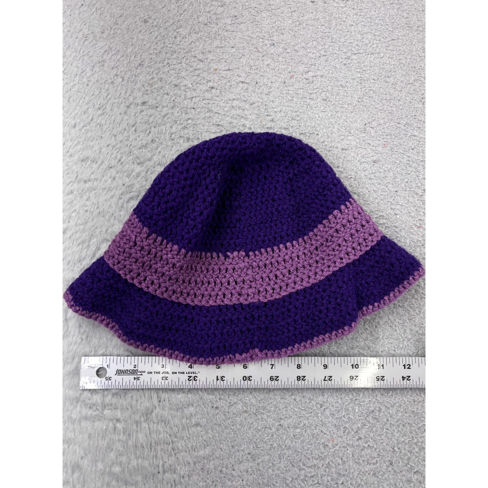 Vintage Handmade Hat Womens One Size Purple Bucket Beanie Toque Crochet Knit Floral Acrylic Picnic Size ONE SIZE - 5 Thumbnail