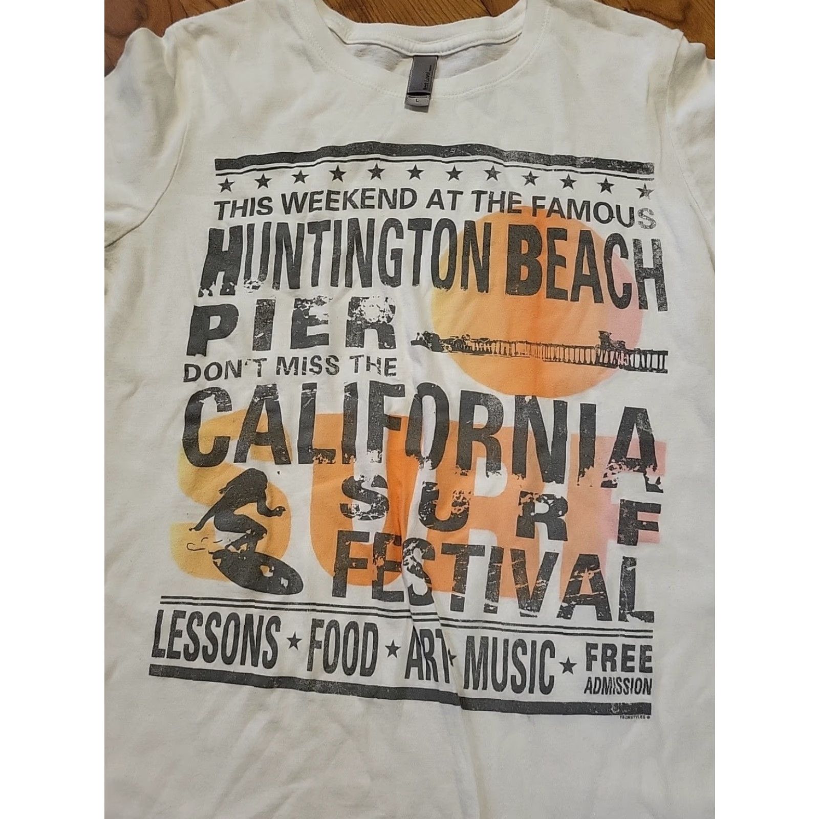 Next Level Next Level T-Shirt Womens Short Sleeve Huntington Beach Surf Festival White L, Beach, 32-34" chest, 200 char max Size L / US 10 / IT 46 - 2 Thumbnail