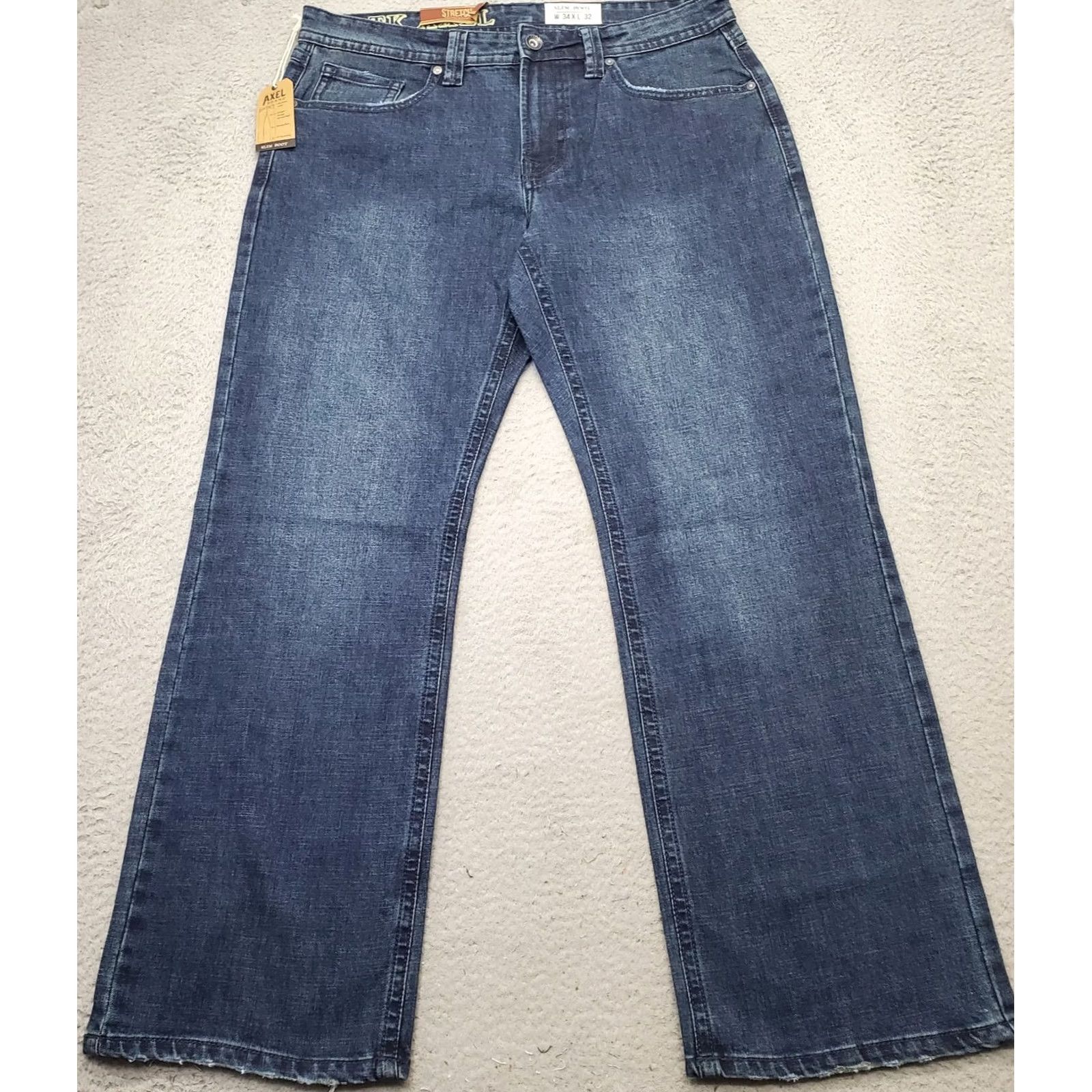 Denime Axel Slim Boot Jeans Men’s 34/32 Blue Denim Dark Wash Stretch Flat Front Size US 34 / EU 50 - 2 Thumbnail