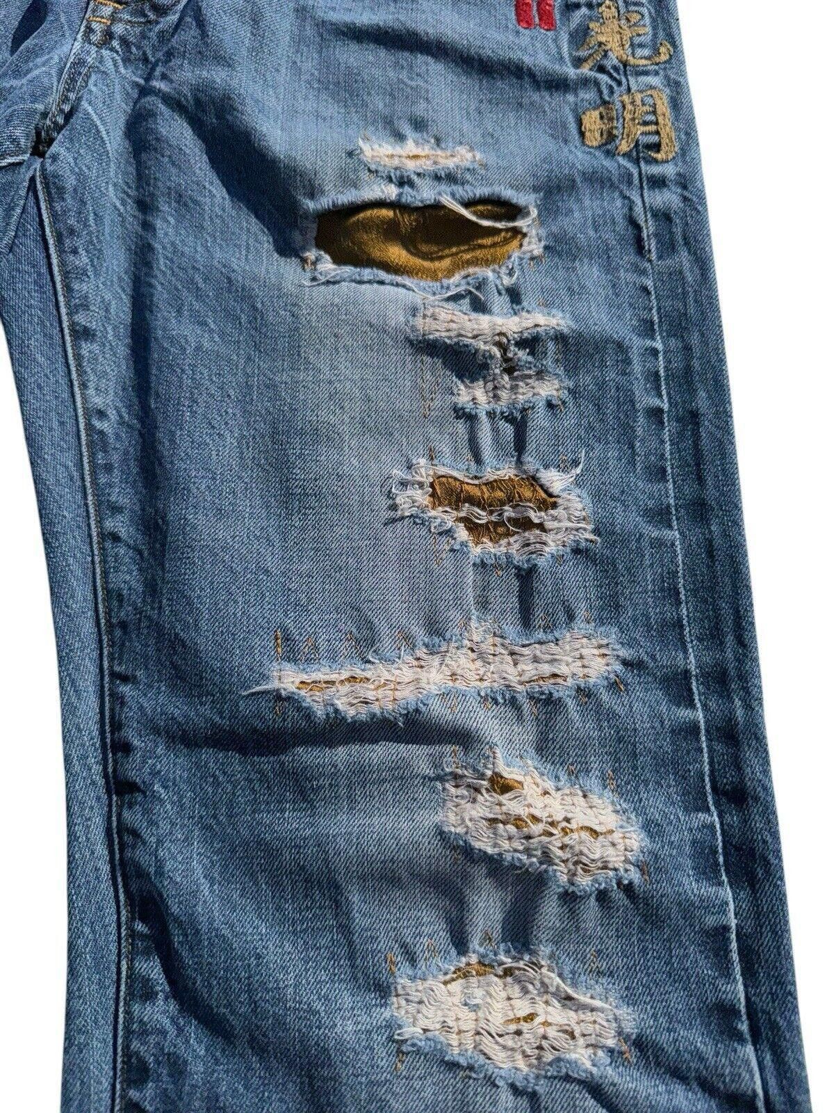 Designer Vintage China 90s Distressed Repaired Selvedge Jeans 32 Size US 32 / EU 48 - 5 Thumbnail