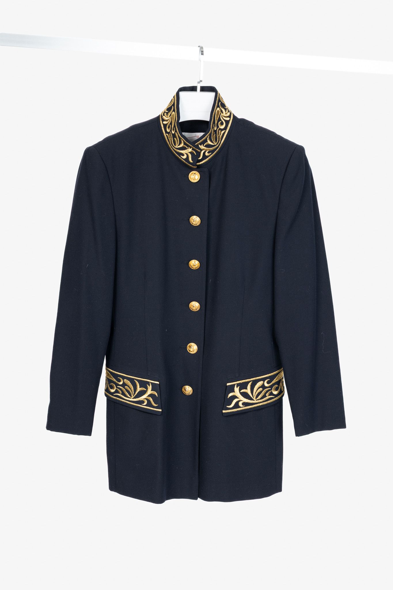 Other Mondi Vintage Navy Wool-Blend Crepe Gold-Emboidered Jacket Size S / US 4 / IT 40 - 1 Thumbnail