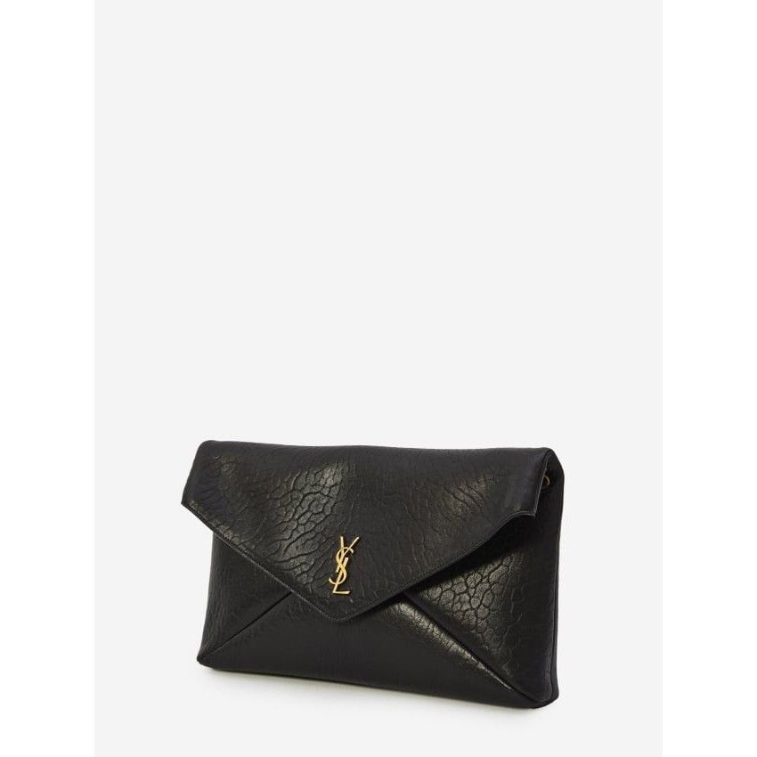 Saint Laurent Paris SAINT LAURENT Large Envelope Black Grained Lambskin Pouch Ne Size ONE SIZE - 2 Thumbnail