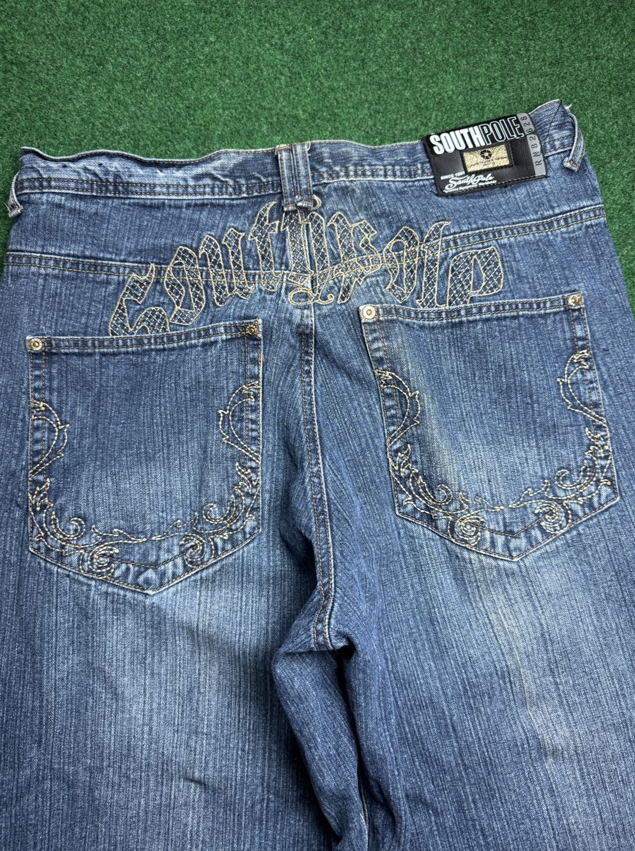 image of Vintage Southpole Baggy Embroidered Y2K Jnco Style Jeans in Blue, Men's (Size 36)