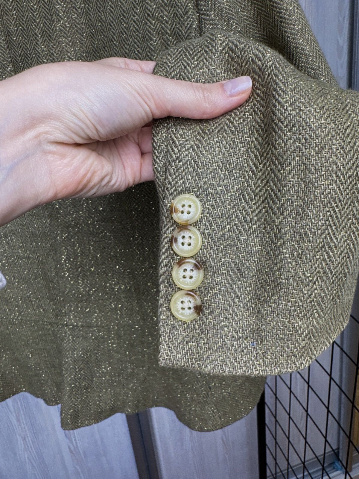 Lauren Ralph Lauren Ralph Lauren Green Gold Metallic Herringbone Blazer Linen Size M / US 6-8 / IT 42-44 - 9 Thumbnail
