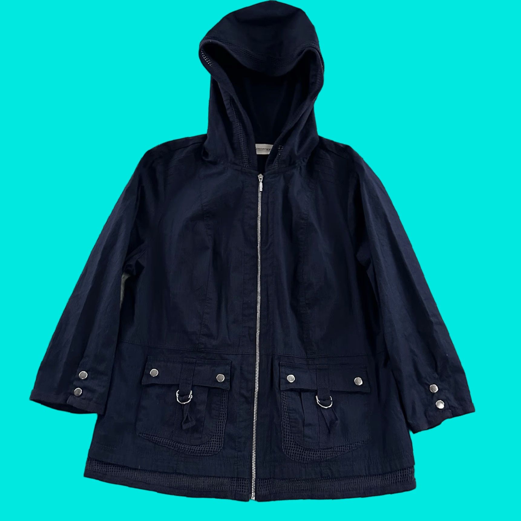 Vintage Zenergy Chicos Womens Jacket Blue Size 1 Full Zip 3/4 Sleeve Cotton Blend Basic Pockets Lightweight Hoodie - Womens Size XS / US 0-2 / IT 36-38 - 1 Thumbnail