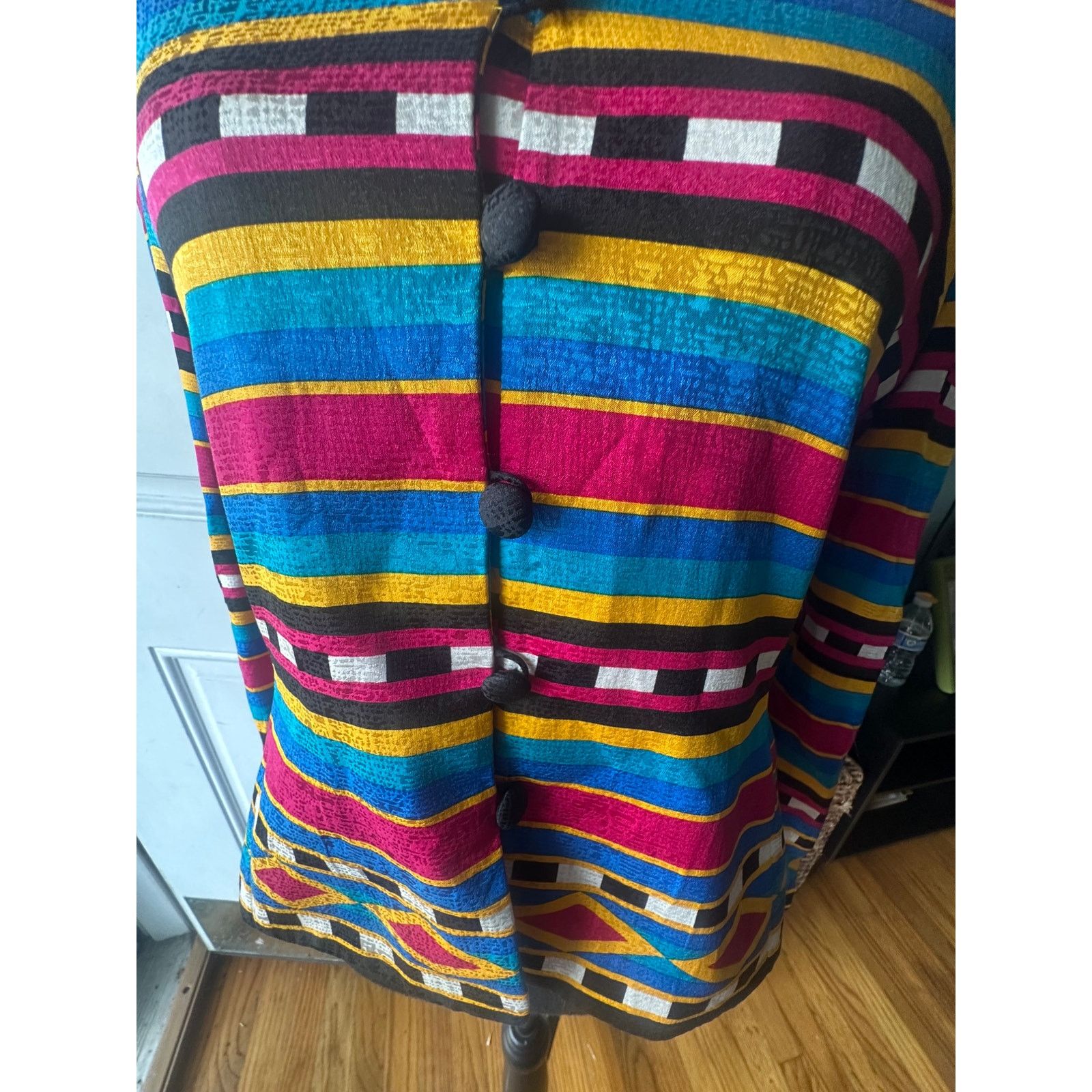 Adrianna Papell Adrianna Papell 100% Silk Colorful Striped Blazer Size M / US 6-8 / IT 42-44 - 3 Thumbnail