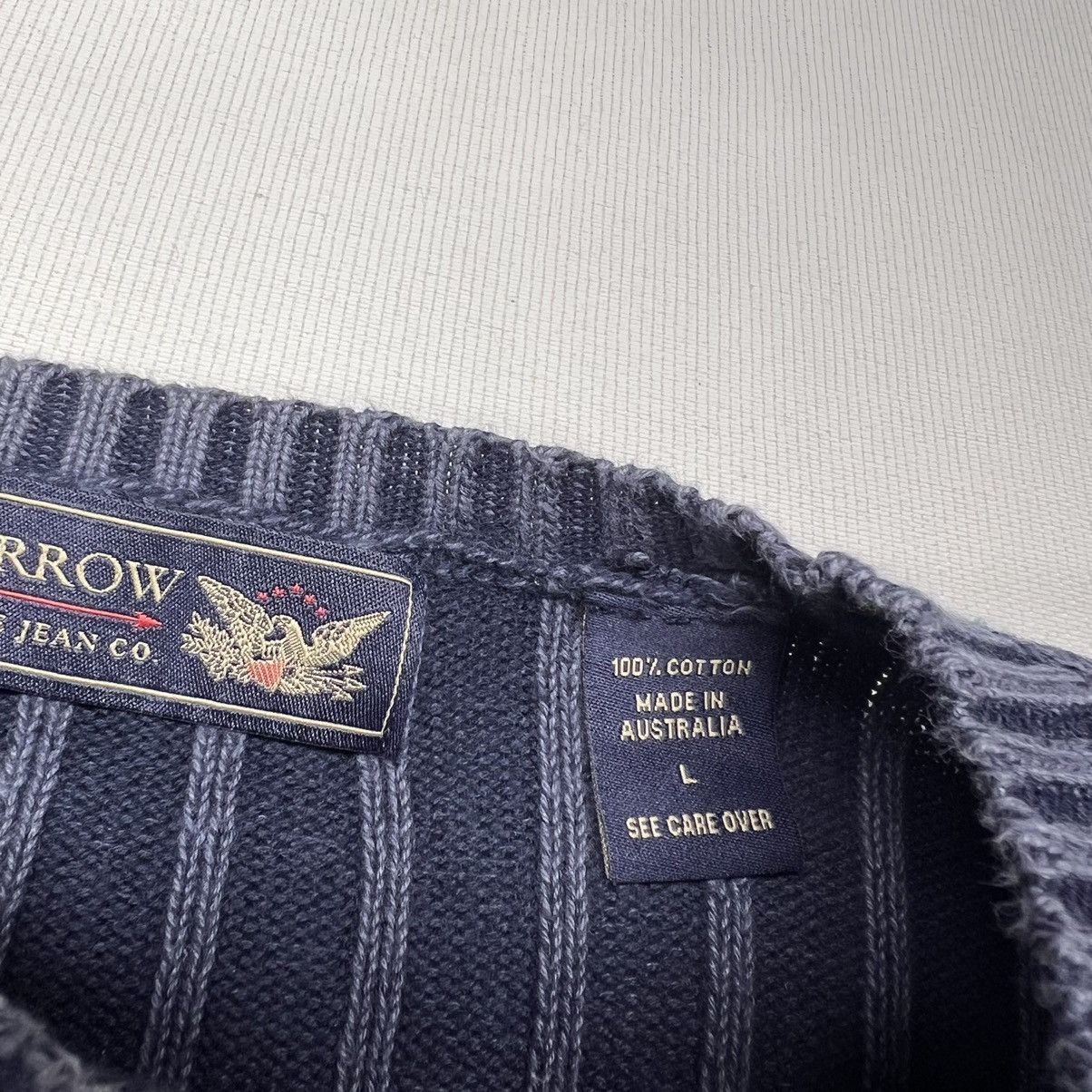 Arrow × Vintage VTG Arrow Sweater Blue Jean Co Cable Knit Pullover Australia Size US L / EU 52-54 / 3 - 4 Thumbnail
