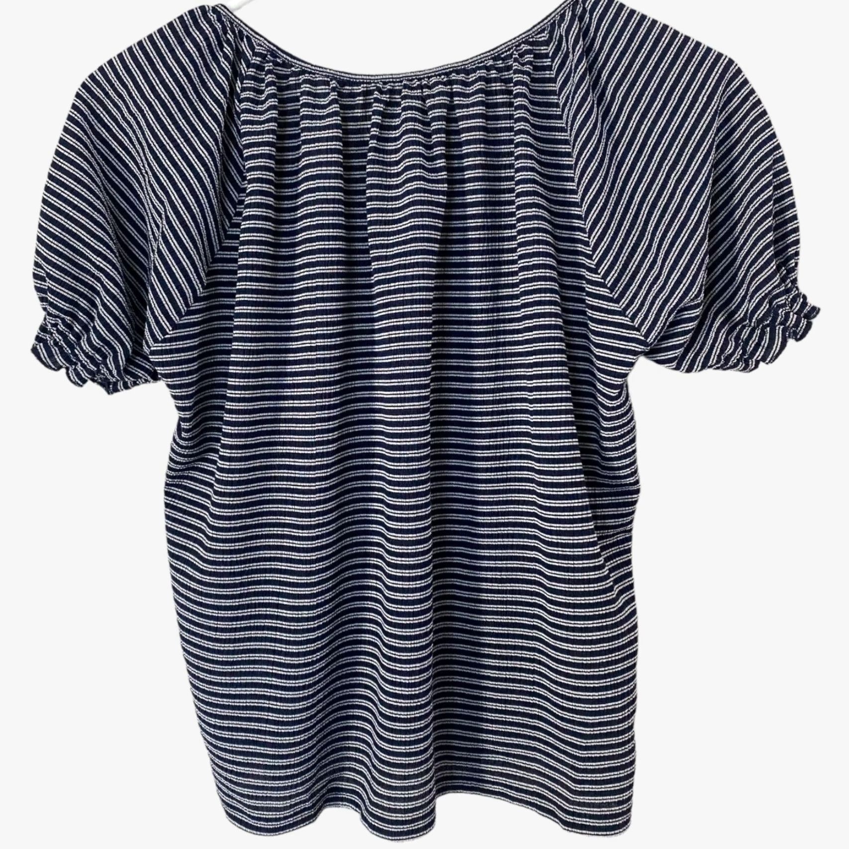Madewell Madewell Striped Top Blouse Texture & Thread Peasant XS Womens Blue White Stripe Short Sleeve Size XS / US 0-2 / IT 36-38 - 3 Thumbnail