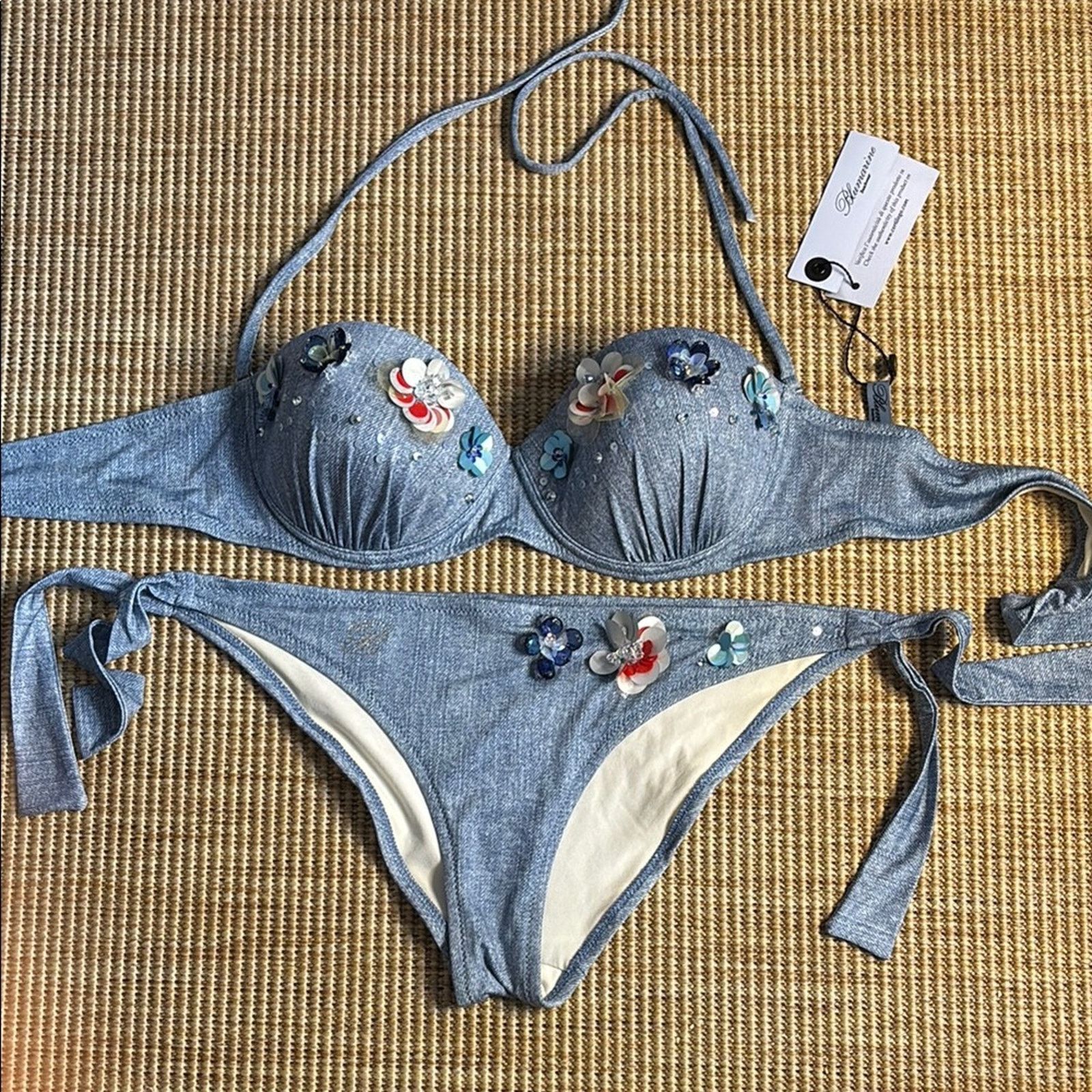 Blumarine NWT Blumarine Blue Denim Bikini Set Swimwear Size M Size ONE SIZE - 1 Thumbnail
