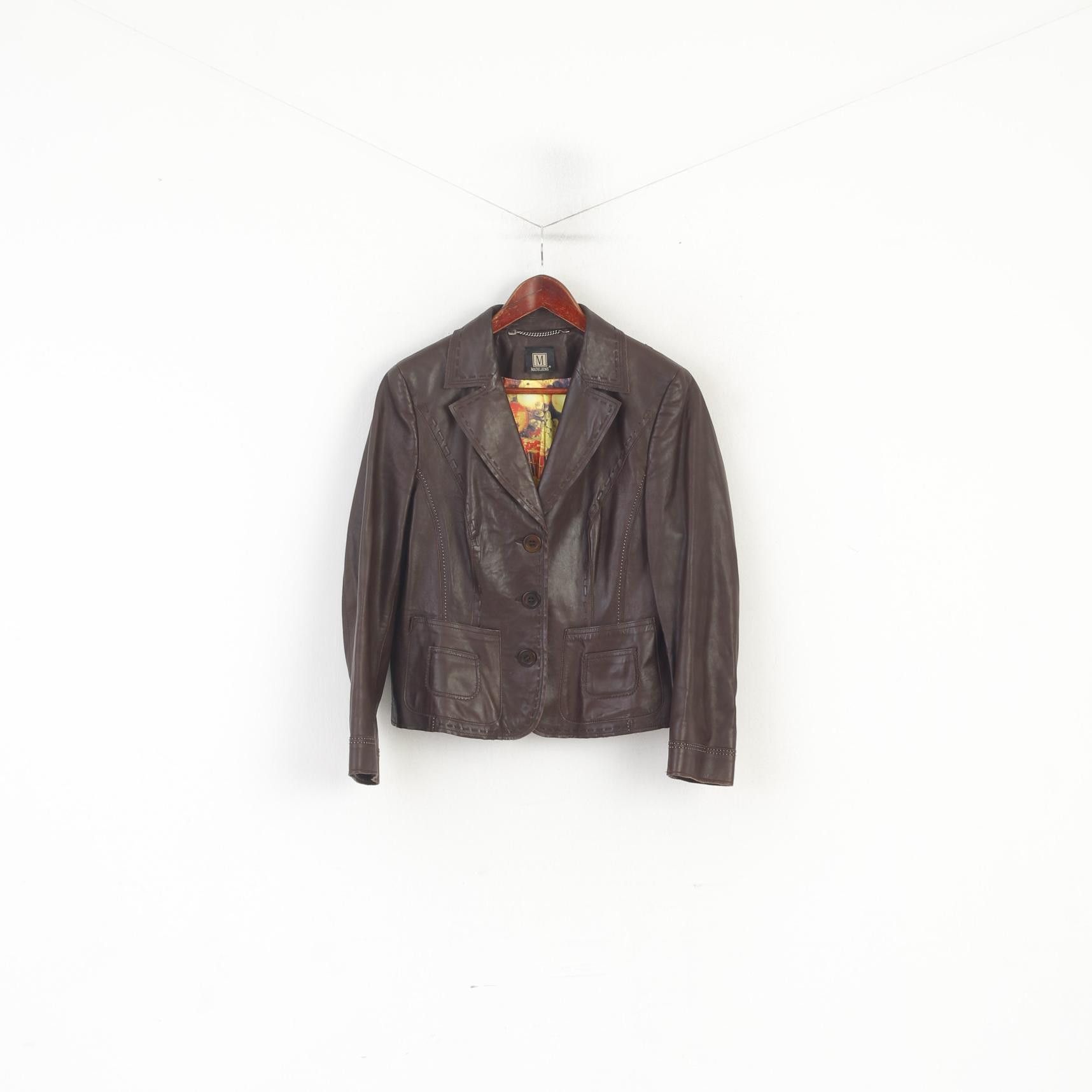 Vintage Madeleine Women 14 40 M Leather Jacket Brown Boho 6395 Size M / US 6-8 / IT 42-44 - 2 Thumbnail