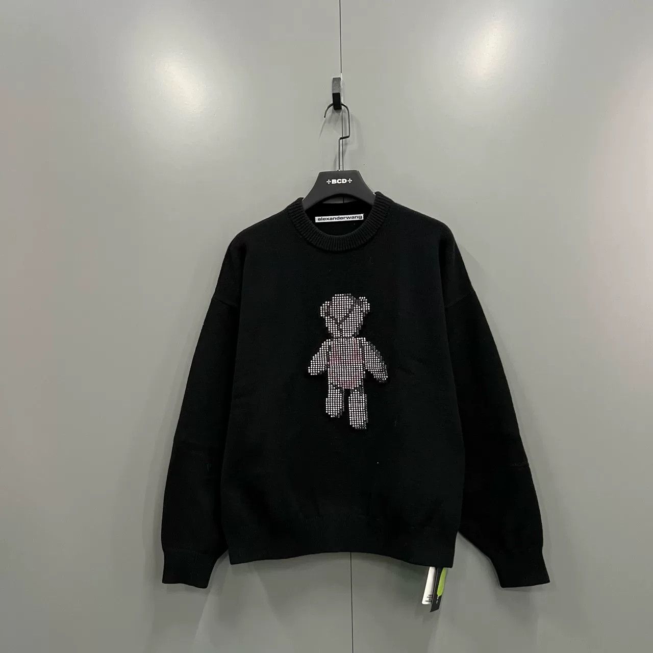 alexander wang rhinestone teddy knit sweater