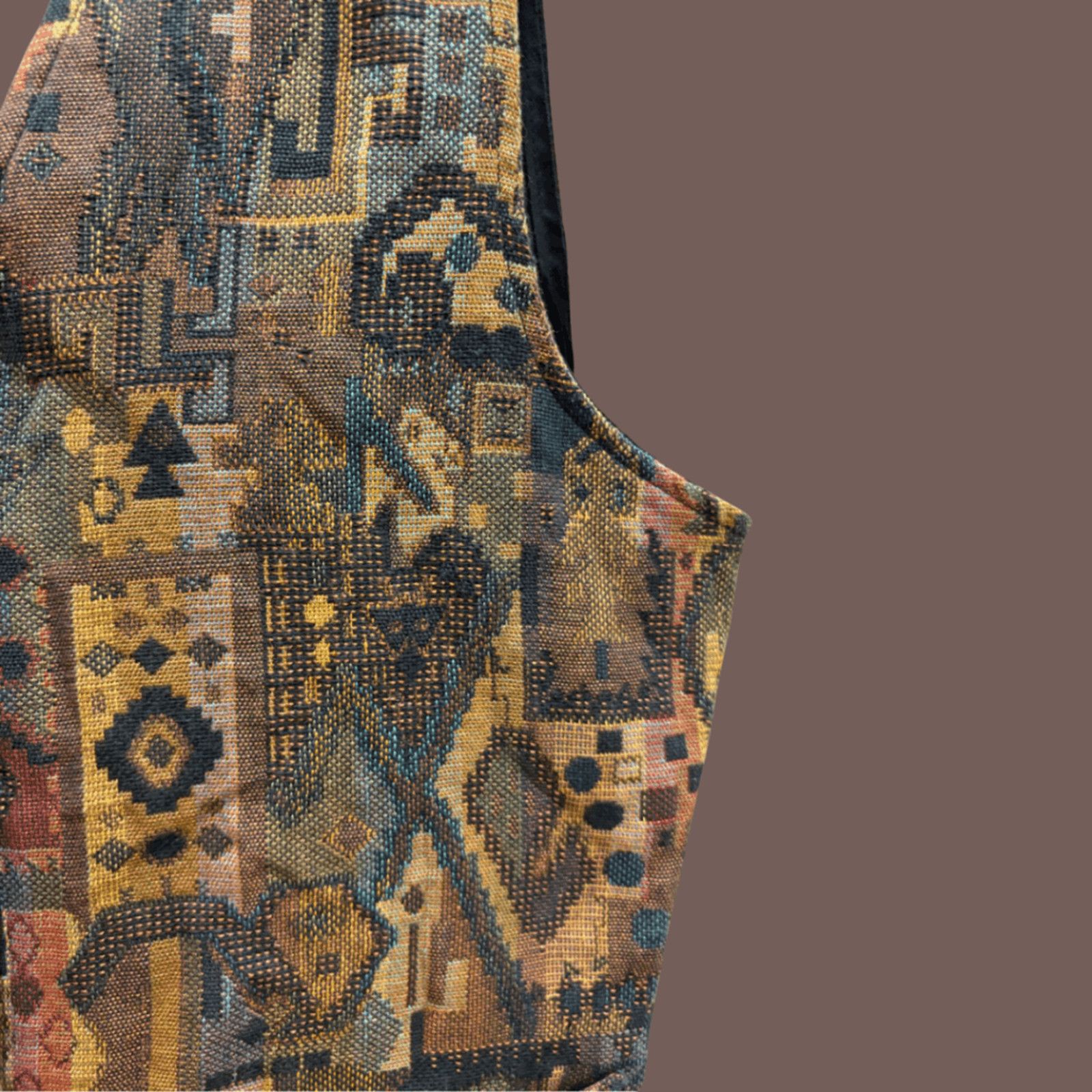 Vintage VTG Tapestry Vest TRY Earth Tone Geometric 90s Western Style Size M / US 6-8 / IT 42-44 - 3 Thumbnail