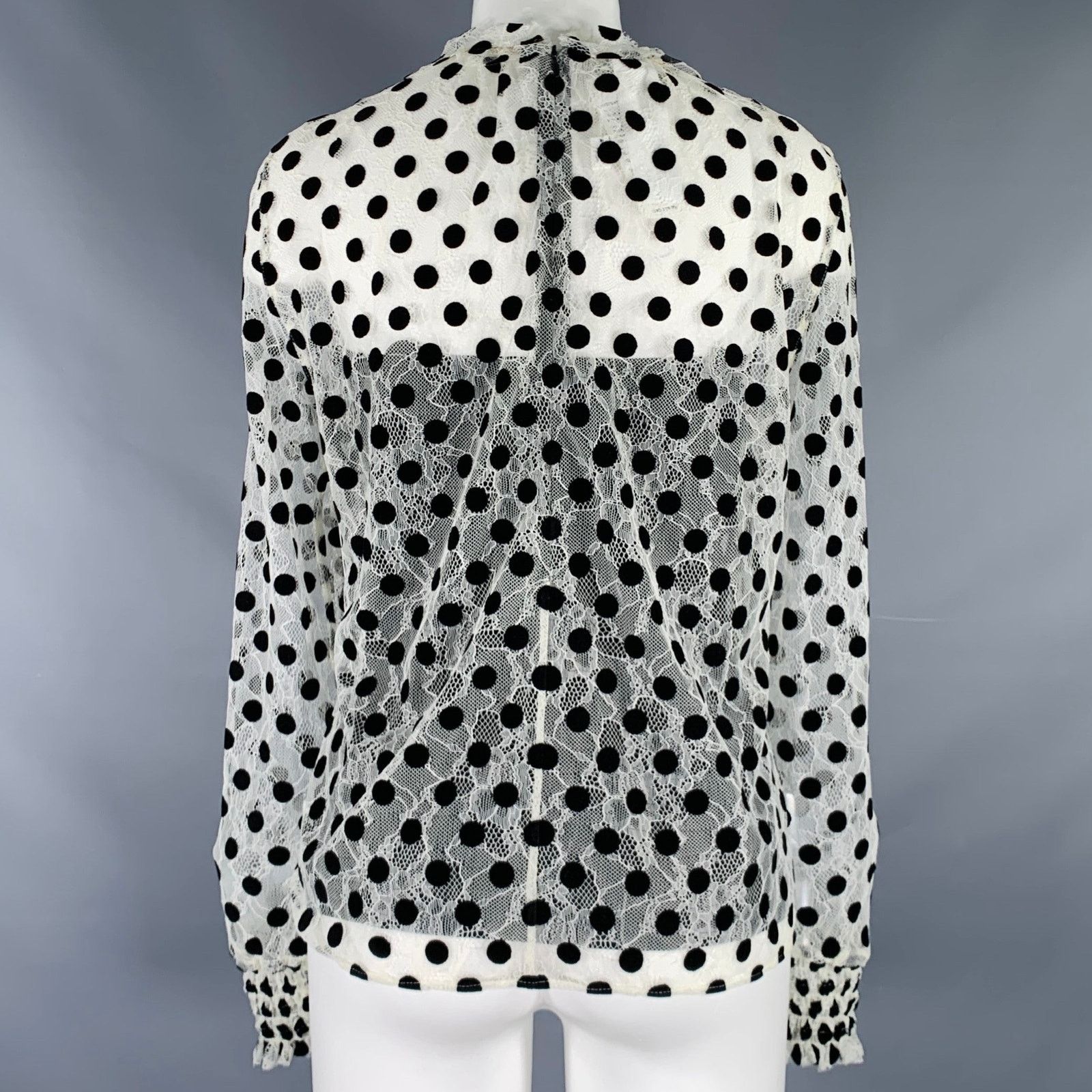 Akris 4 Off White Black Viscose Blend Polka Dot Collarless Blouse Size S / US 4 / IT 40 - 4 Thumbnail