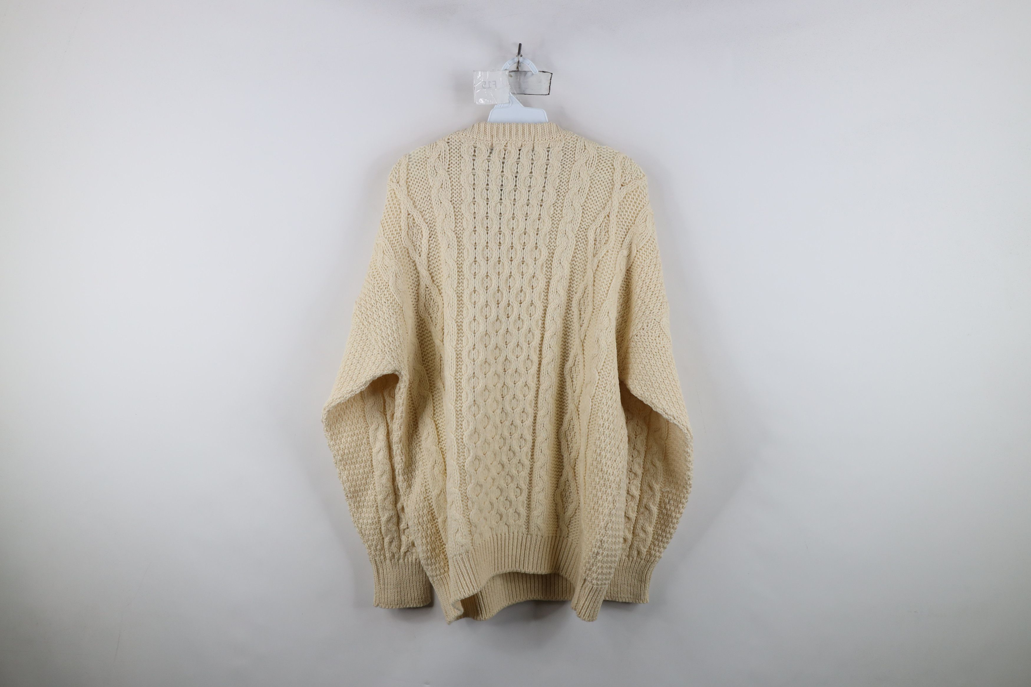 Vintage Deadstock Vintage 90s Wool Cable Knit Sweater Cream Size US L / EU 52-54 / 3 - 8 Thumbnail