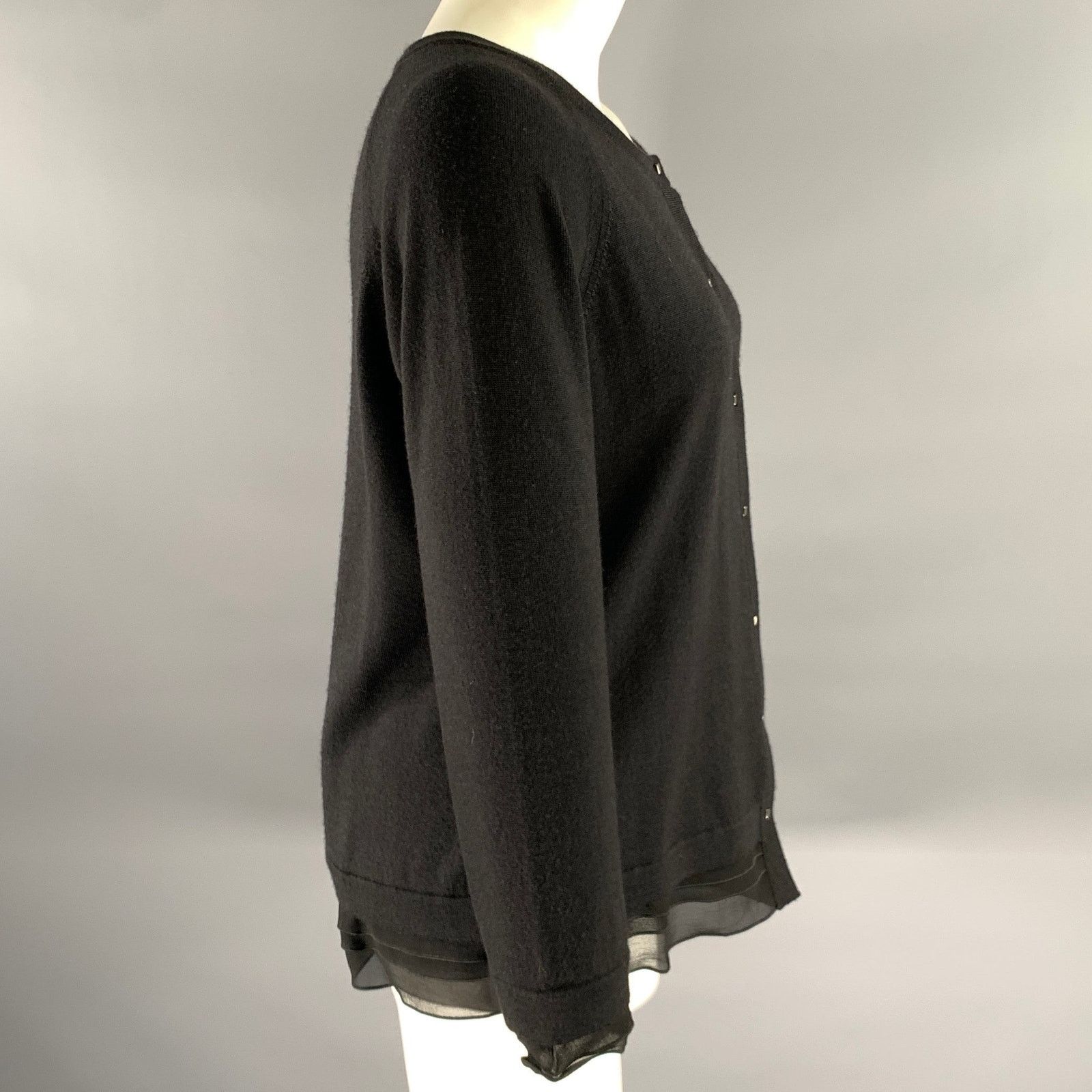 Escada ESCADA Size L Black Wool Silk Cardigan Size L / US 10 / IT 46 - 3 Thumbnail