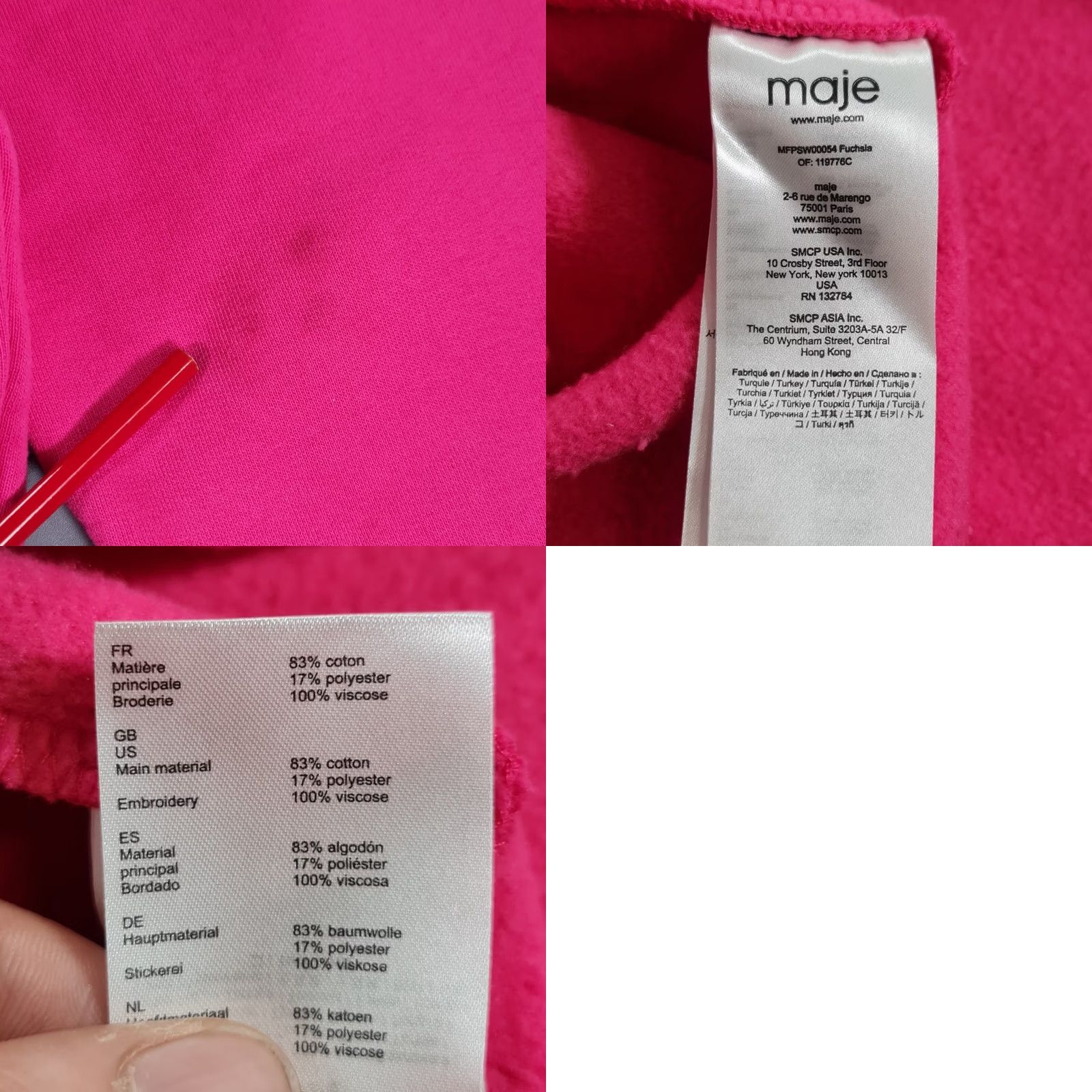 Maje Maje Hoodie Pink Small Cotton Blend Pullover Logo City Sports Womens Sweatshirt Size S / US 4 / IT 40 - 8 Thumbnail