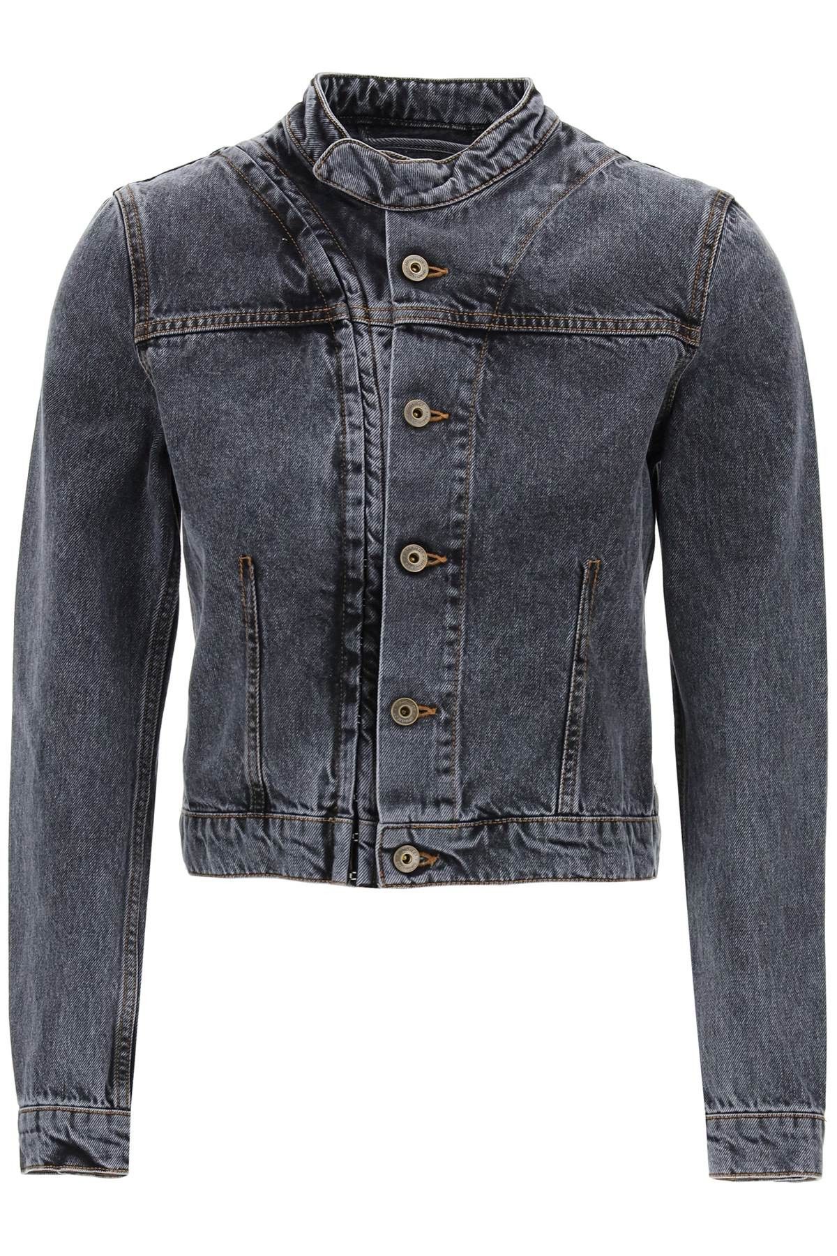 image of Yproject Hook-And-Eye Denim Jacket in Evergreen Vintage Black, Women's (Size Medium)