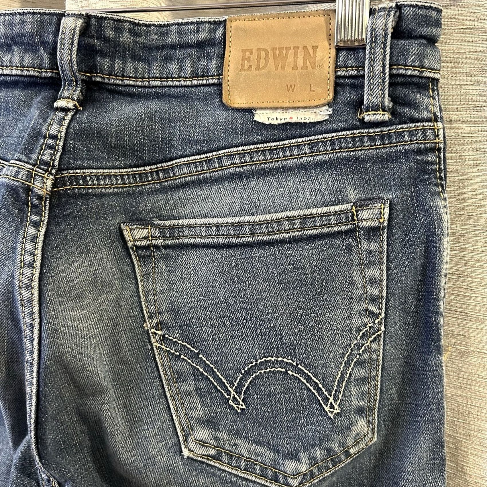 Edwin Edwin Jeans Mens Blue Denim Slim Tapered 29x29 Distressed Whiskers Button Zip Logo 5-Pocket Japan Vintage No Size US 29 - 4 Thumbnail