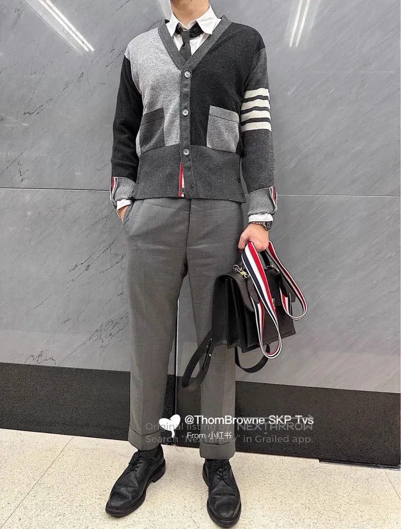 Thom Browne Thom Browne Color Blocked Four Stripe Cashmere Cardigan Size US XL / EU 56 / 4 - 6 Thumbnail