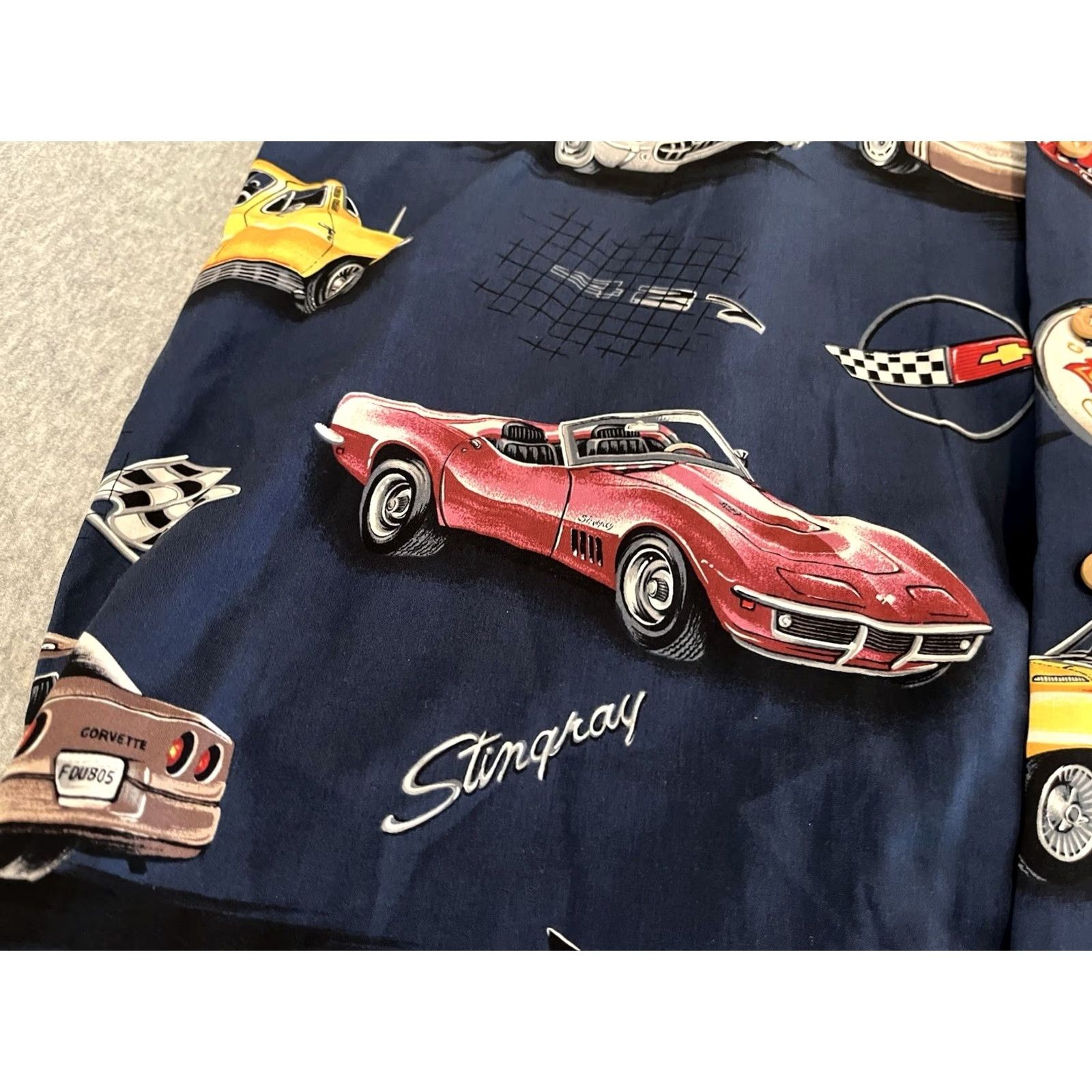 Paradise Found Paradise Found Button-Up Rayon Shirt Mens XL Blue 60s 70s 80s Cars Corvette Stingray GD by Paradise Found Size US XL / EU 56 / 4 - 3 Thumbnail
