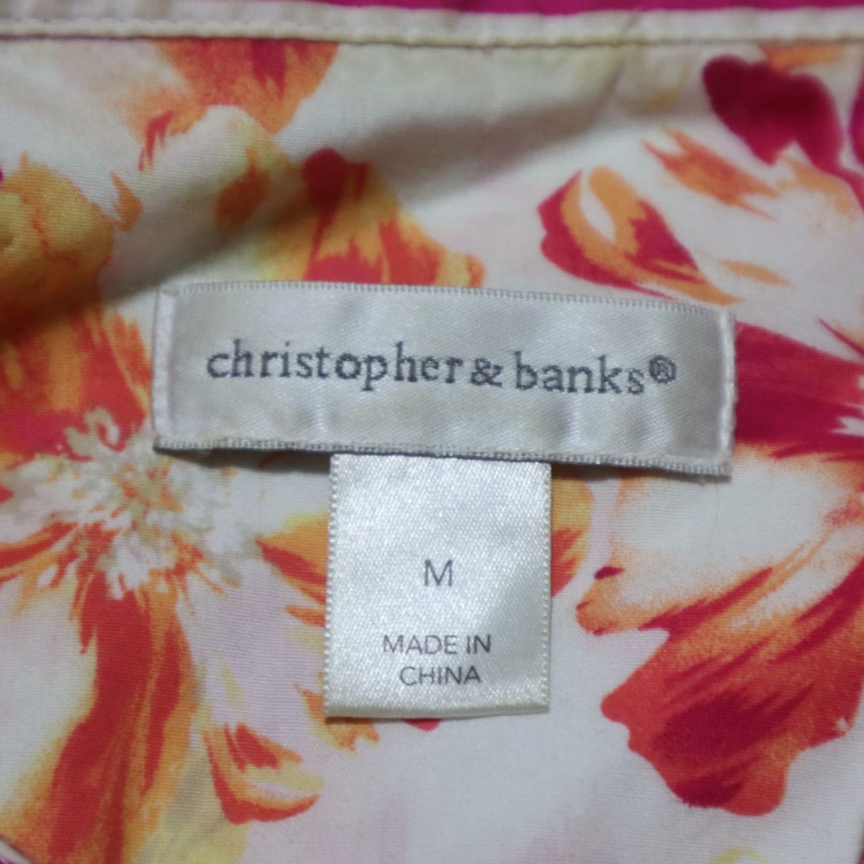 Vintage Christopher & Banks Shirt Flower Floral Red Orange White Button Up Shirt Medium Size M / US 6-8 / IT 42-44 - 3 Thumbnail