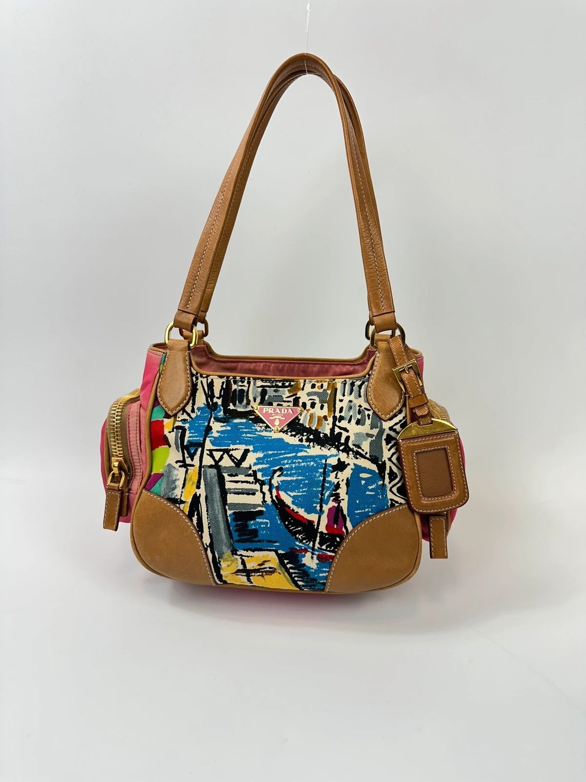 Prada Prada Milano SS04 Venezia Leather & Canvas Painting HandBag Size ONE SIZE - 1 Thumbnail