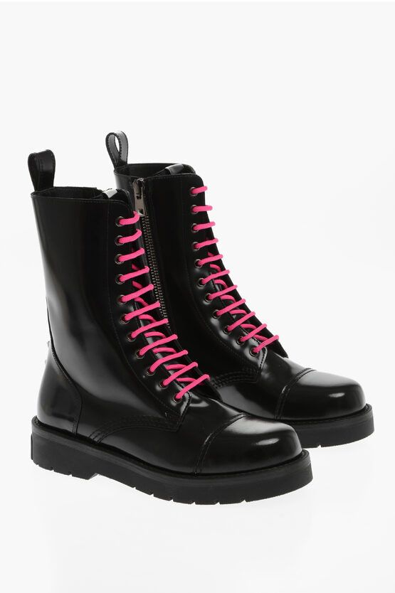 image of Valentino Brushed Leather Combat Boots With Studs in Black, Men's (Size 12)