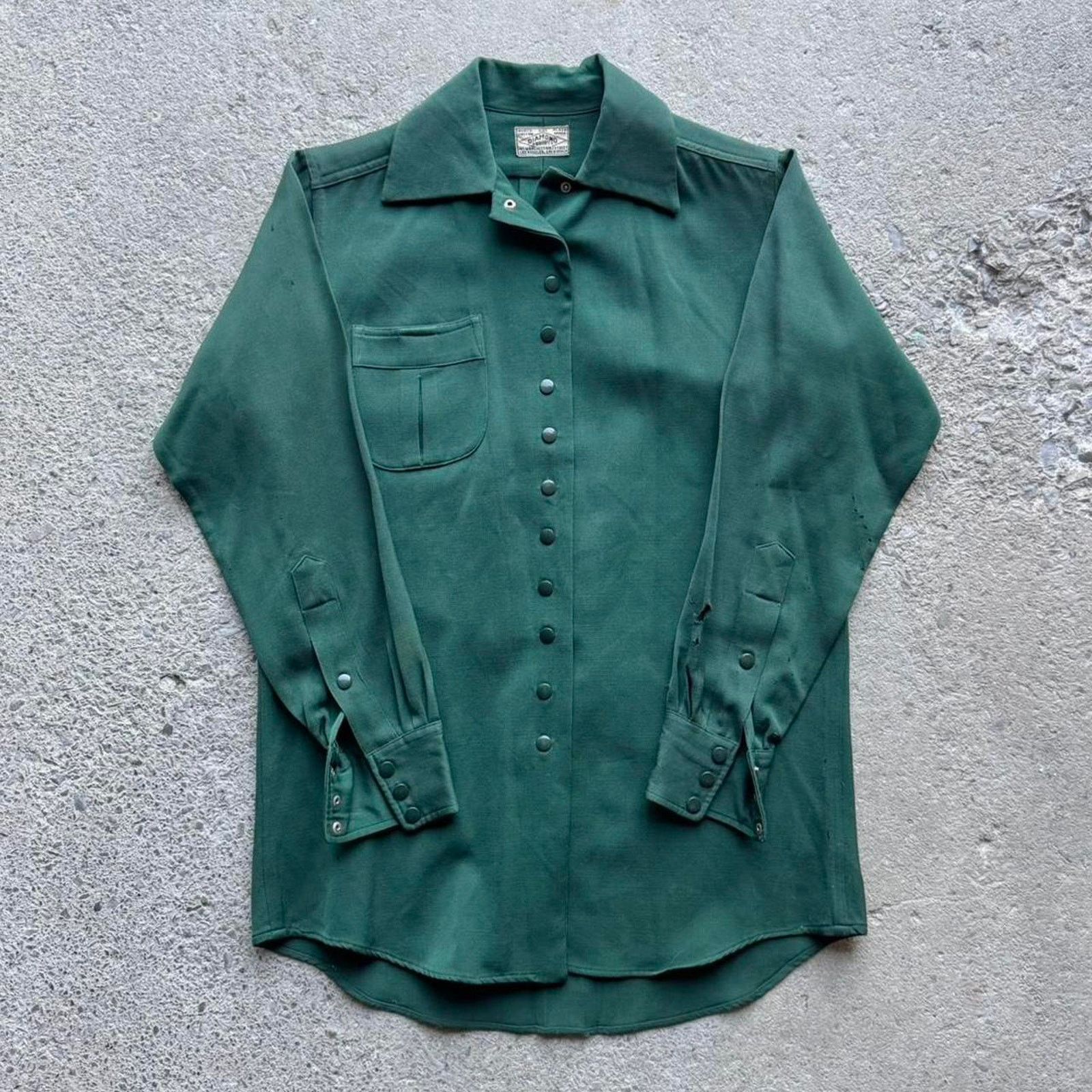 Vintage 1940s True Vintage Gaberdine Rockabilly Snap Button Up Shirt Size US S / EU 44-46 / 1 - 2 Thumbnail