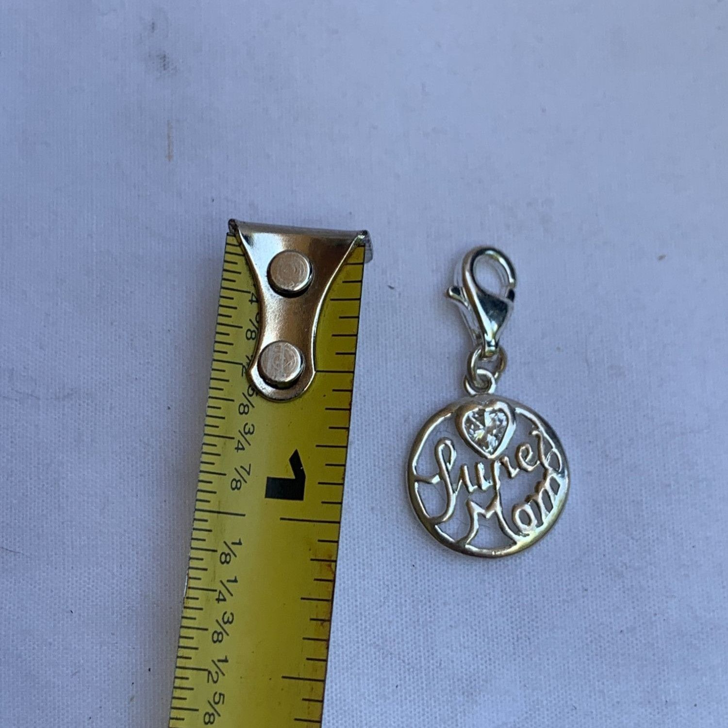 Designer Silver "June Mom" Charm With Lobster Clasp & Rhinestone Hea Size ONE SIZE - 5 Thumbnail