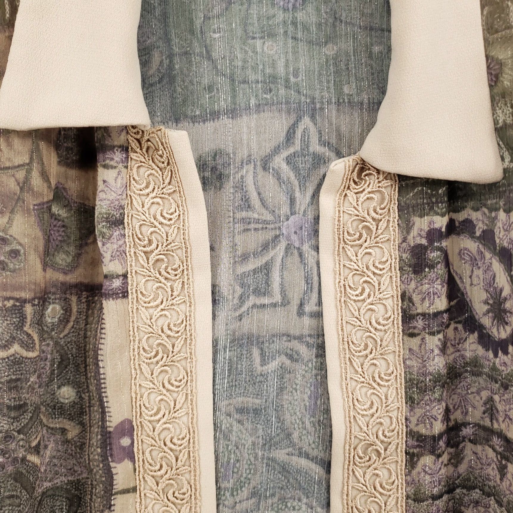 Vintage VINTAGE R&M Richards Petite Patchwork Top Womens 14P Beige Paisley Boho 3/4 Sleeve Button-Up Shirt 80s 90s Womens Size XL / US 12-14 / IT 48-50 - 4 Thumbnail