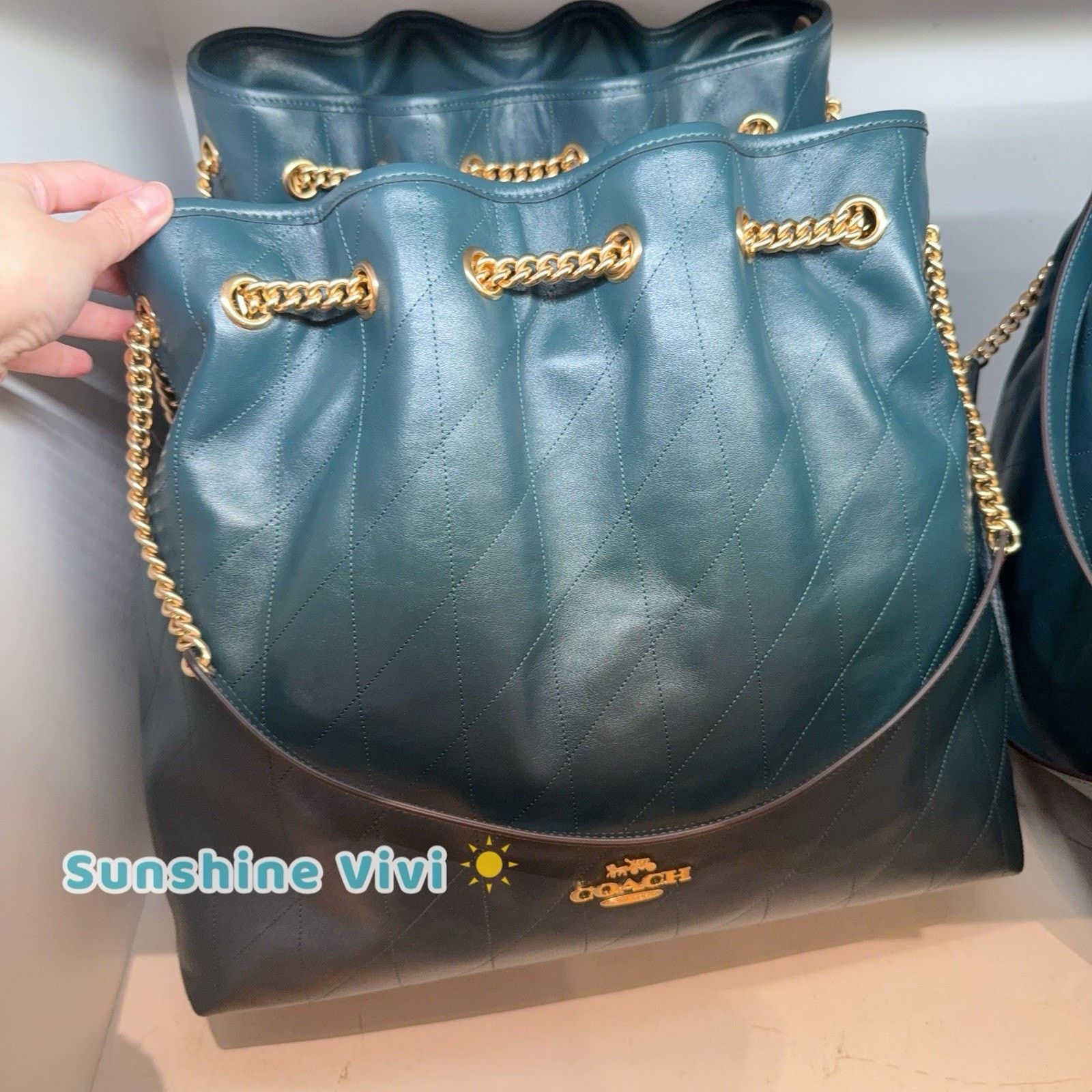Coach NWT Coach Evelyn Large Shoulder Bag CCZ81 Leather DARK TEAL Size ONE SIZE - 1 Thumbnail