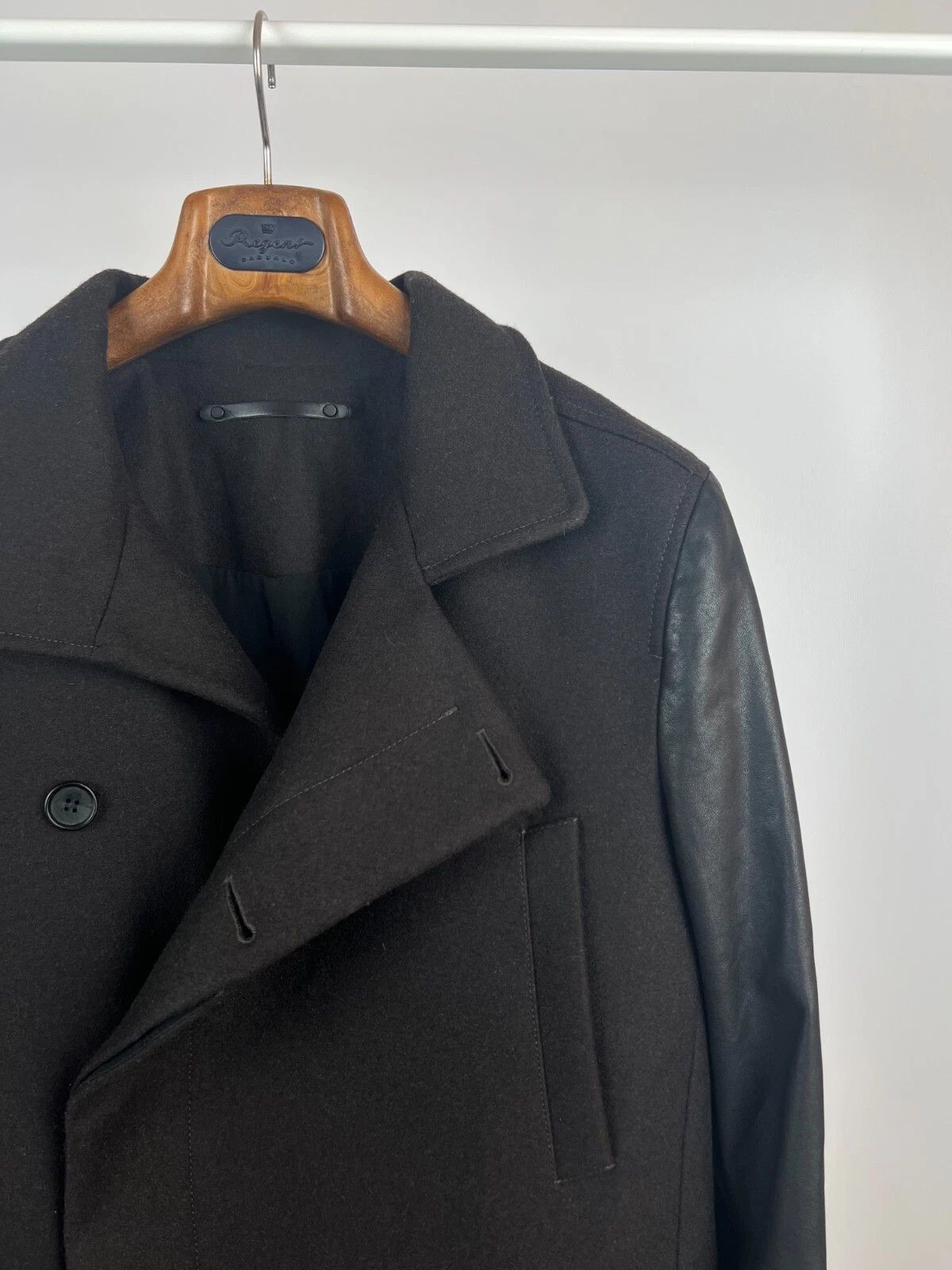 Allsaints Allsaints Wool Leather Dark Brown Major Pea Coat Jacket Size US M / EU 48-50 / 2 - 7 Thumbnail