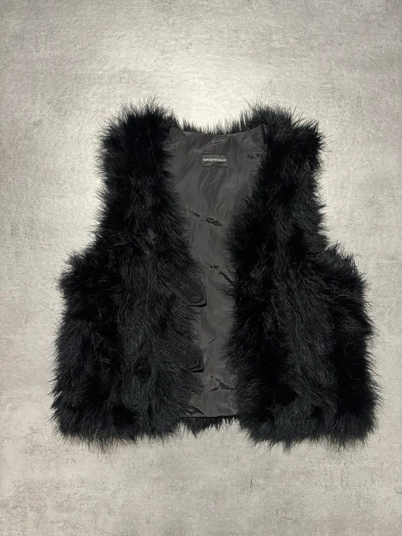 Emporio Armani × Vintage SS2014 Emporio Armani Black Ostrich Feathers Fur Vest Size XS / US 0-2 / IT 36-38 - 10 Thumbnail