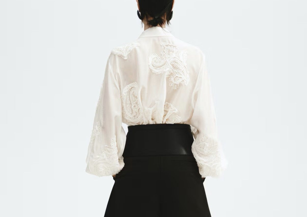 H&M H&M Cream Embroidered Semi-sheer Beaded Button-up Blouse Size S / US 4 / IT 40 - 3 Thumbnail