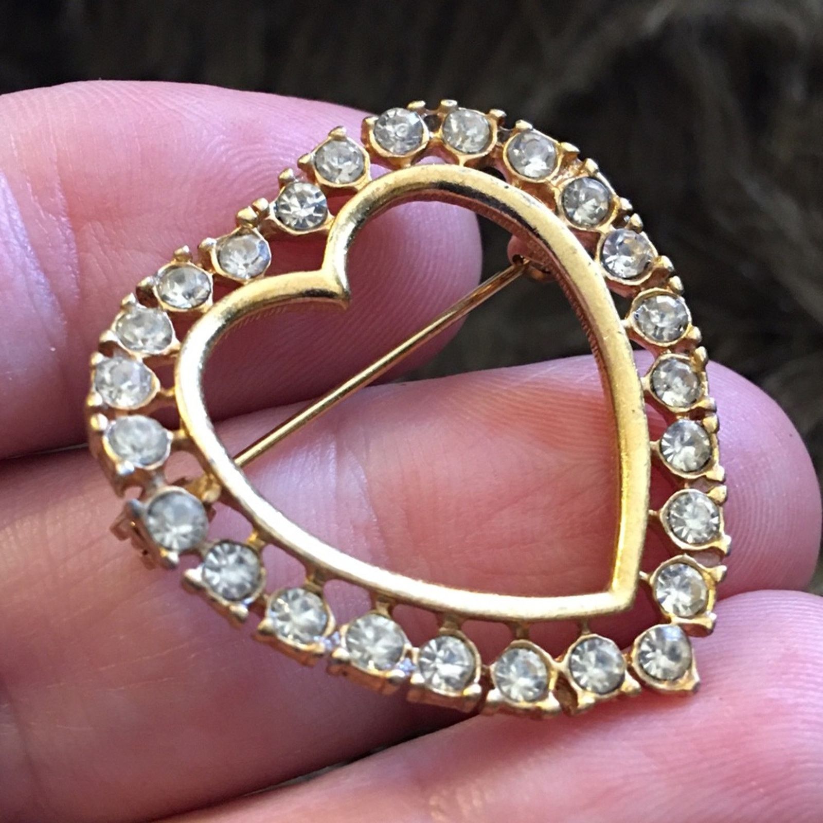 Vintage Vintage 80s gold tone rhinestone heart brooch Size ONE SIZE - 3 Thumbnail