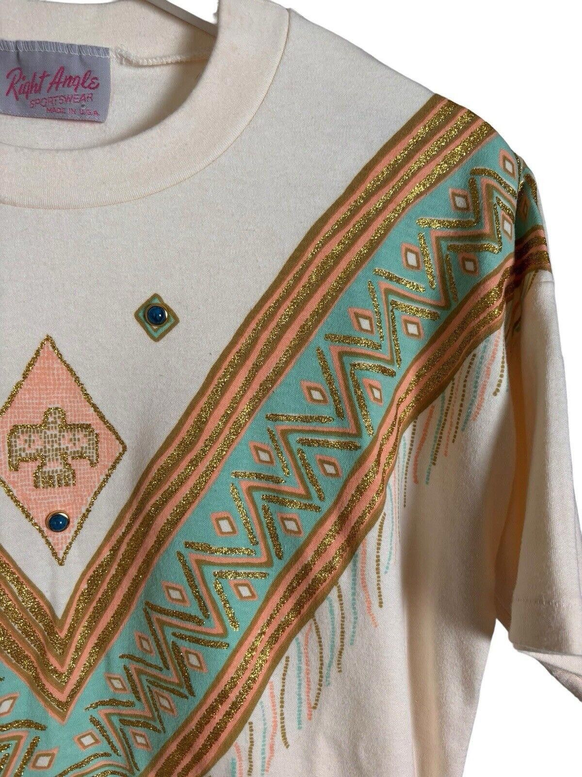 Designer × Vintage Vintage 80s Right Angle Native Art T-shirt Womens Large Size L / US 10 / IT 46 - 4 Thumbnail
