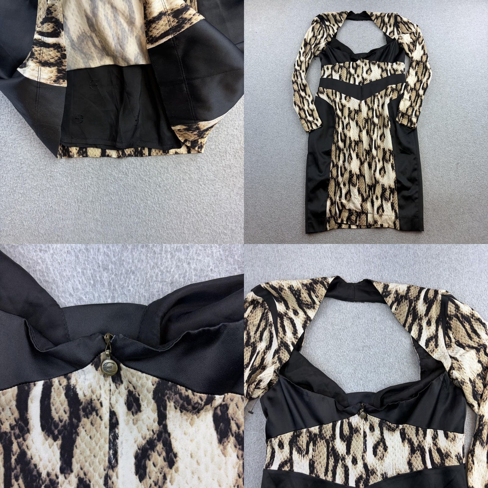 Just Cavalli Just Cavalli Dress Womens 46 Beige Animal Print Cutout Bodycon Long Sleeve Knee Length Zipper Backless Ladies Venntage? Size L / US 10 / IT 46 - 9 Thumbnail