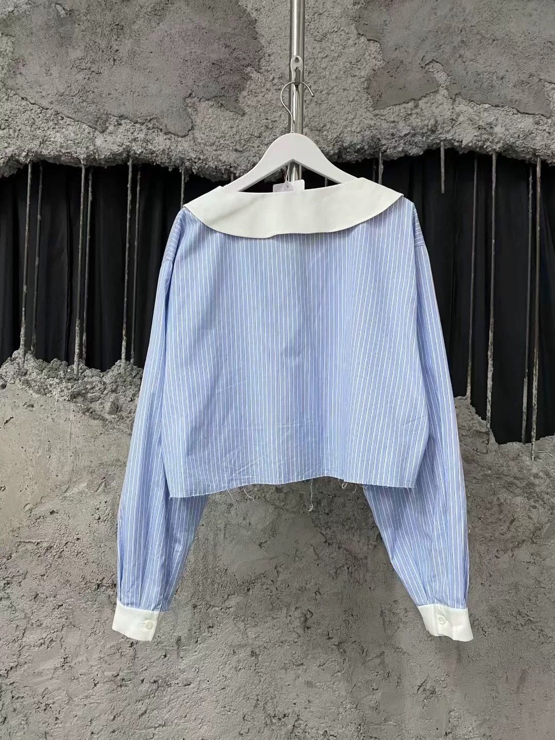Miu Miu Miu Miu Blue White Stripe Doll Collar Shirt Size US 28 / EU 44 - 2 Thumbnail
