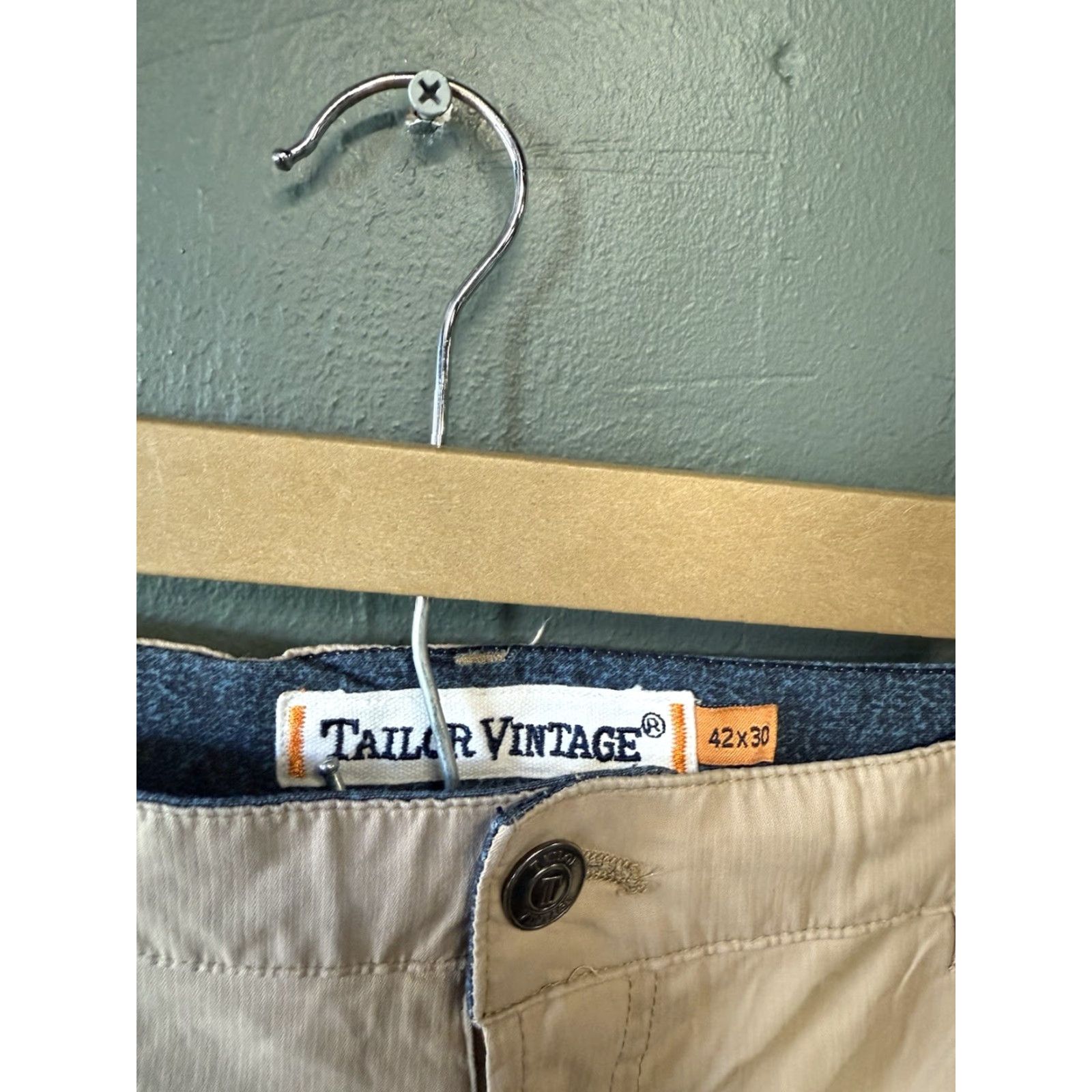 Vintage VINTAGE Tailor Mens Khaki Chino Pants 42 x 30 Regular Beige 42 30 Mens Size US 42 / EU 58 - 3 Thumbnail