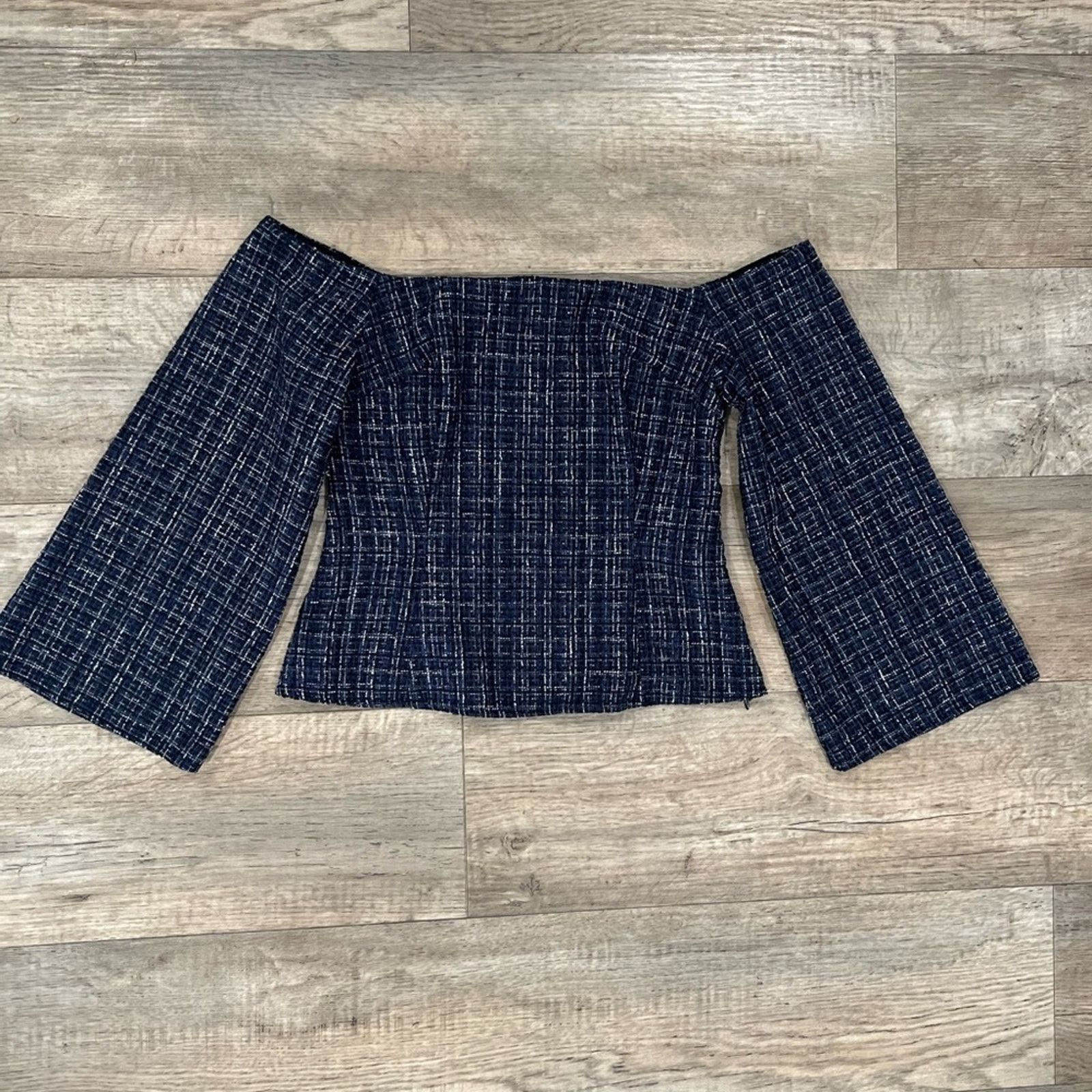 Zara Zara Navy Tweed Off Shoulder Top NWT M Size M / US 6-8 / IT 42-44 - 19 Thumbnail