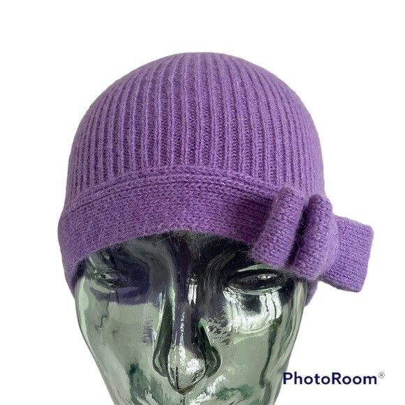 Portolano Portolano Purple Lambswool Angora Knit Bow Beanie - NWTs Size ONE SIZE - 4 Thumbnail