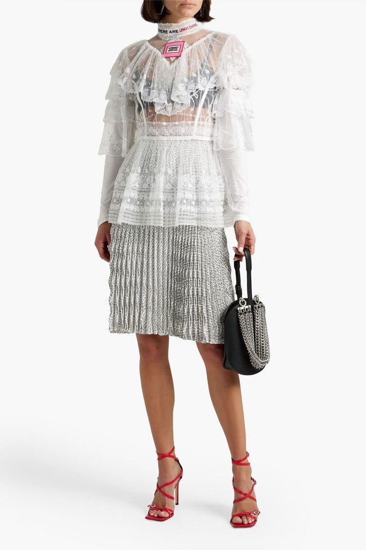 Burberry BURBERRY Ruffled embroidered Swiss-dot tulle blouse Size S / US 4 / IT 40 - 2 Thumbnail