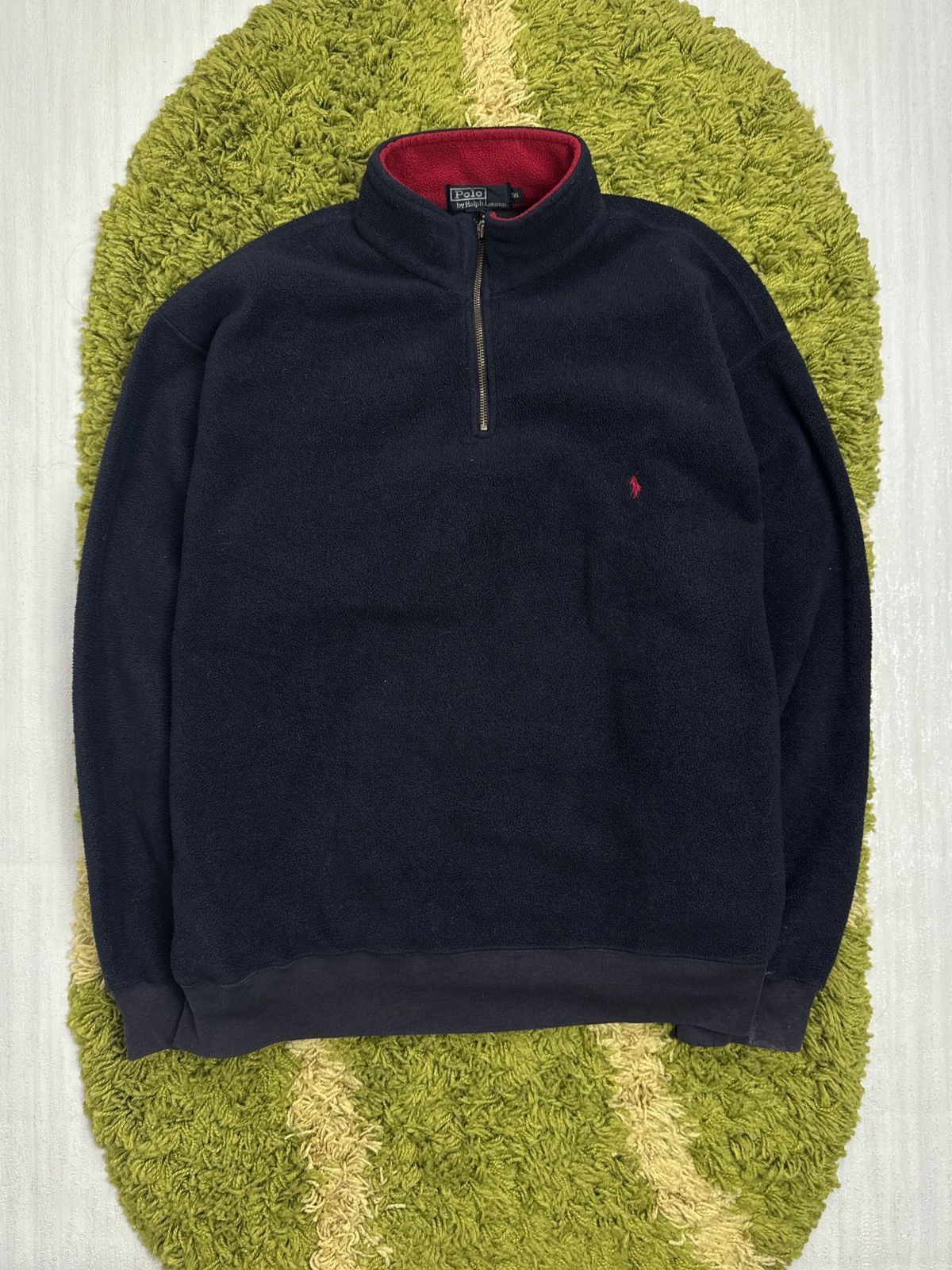 Vintage Polo Ralph Lauren Fleece Quarter Zip Large Navy Blue