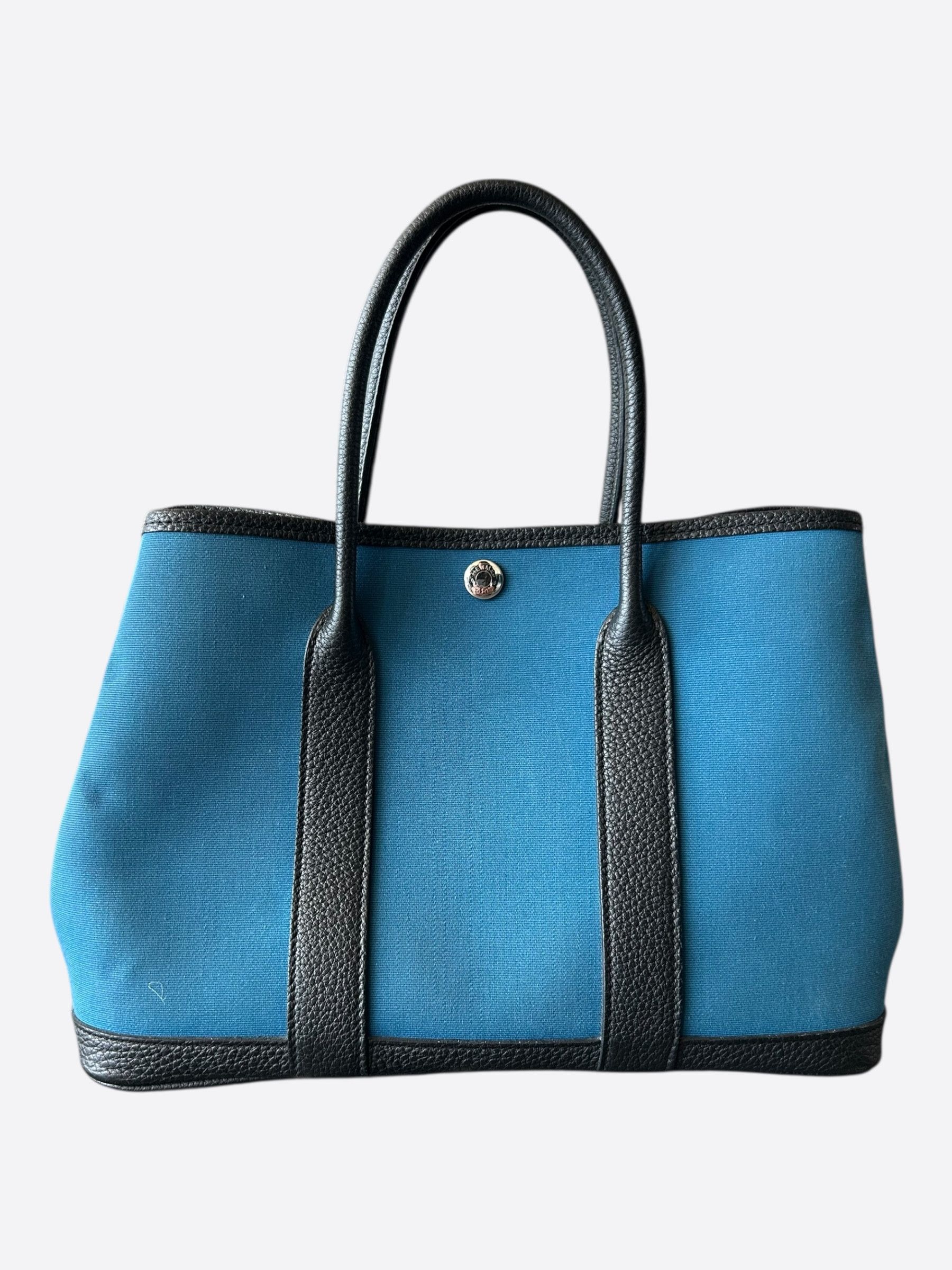 Hermes Hermes Blue Canvas & Black Togo Garden Party 30 Size ONE SIZE - 3 Thumbnail