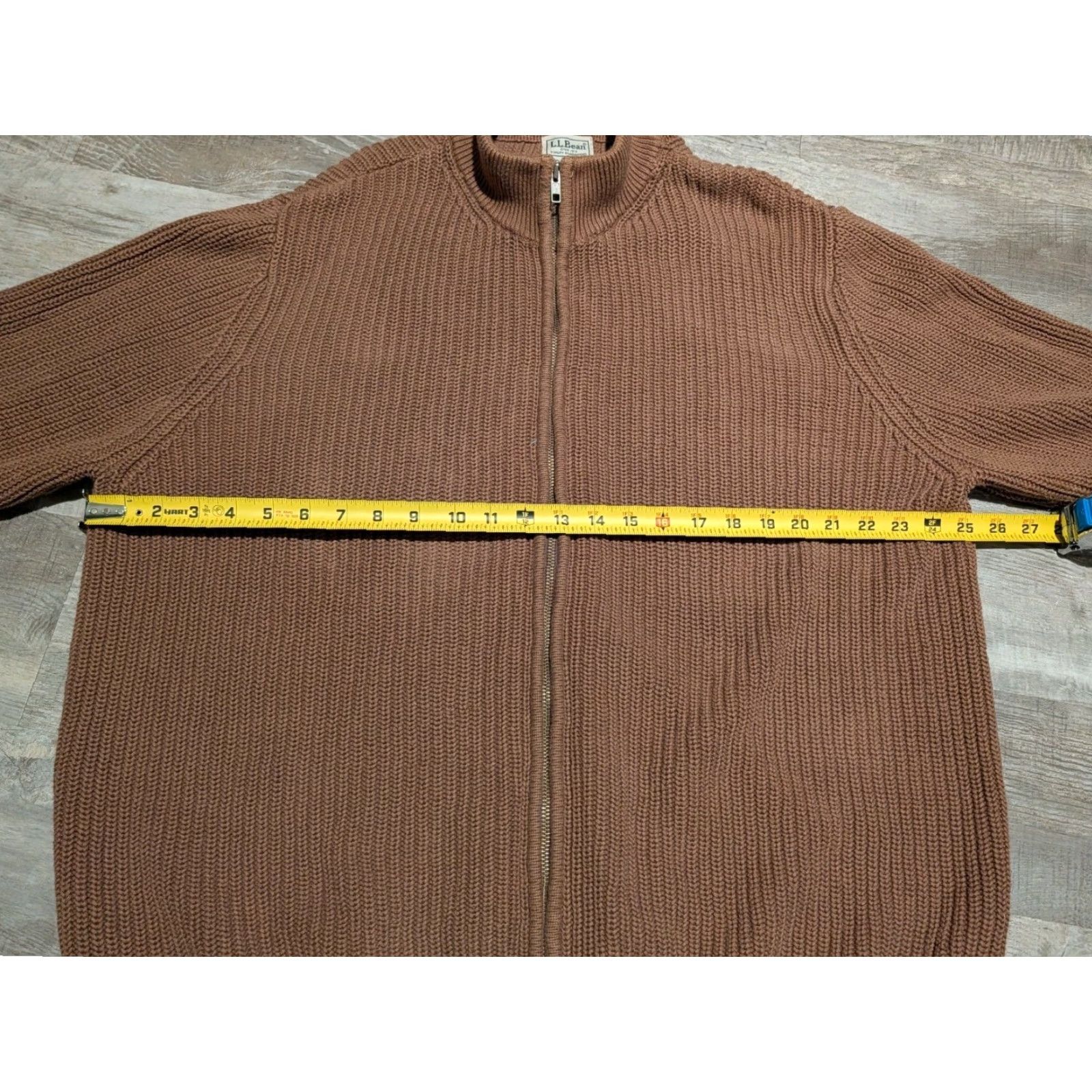 Vintage L.L. Bean Knit Full Zip Sweater Men's 2XL Brown Cotton Long Sleeve Mock Neck Outdoor Size US XXL / EU 58 / 5 - 7 Thumbnail